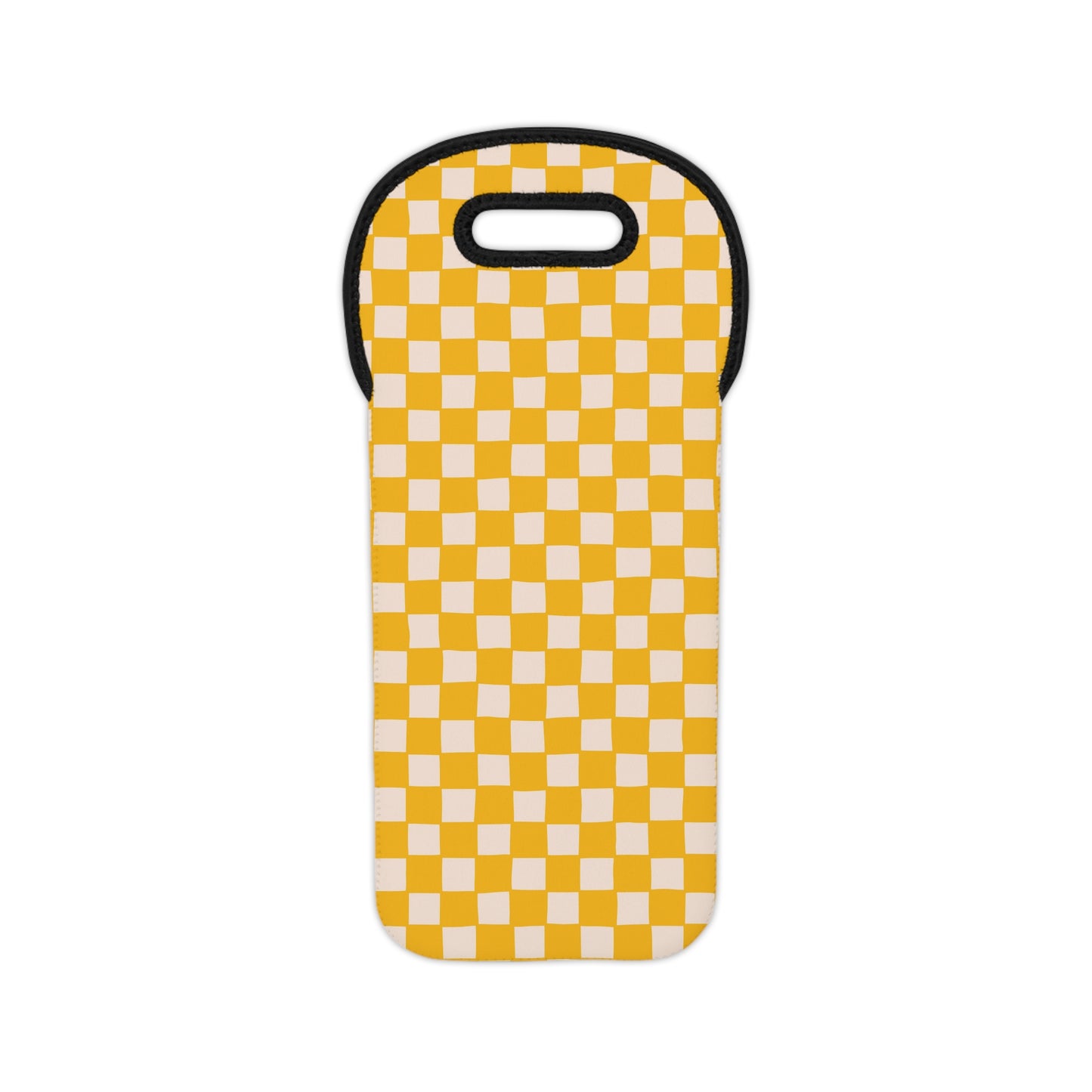 Yellow Checkered Wine Tote Bag – Reusable Neoprene Wine Bottle Carrier with Handle