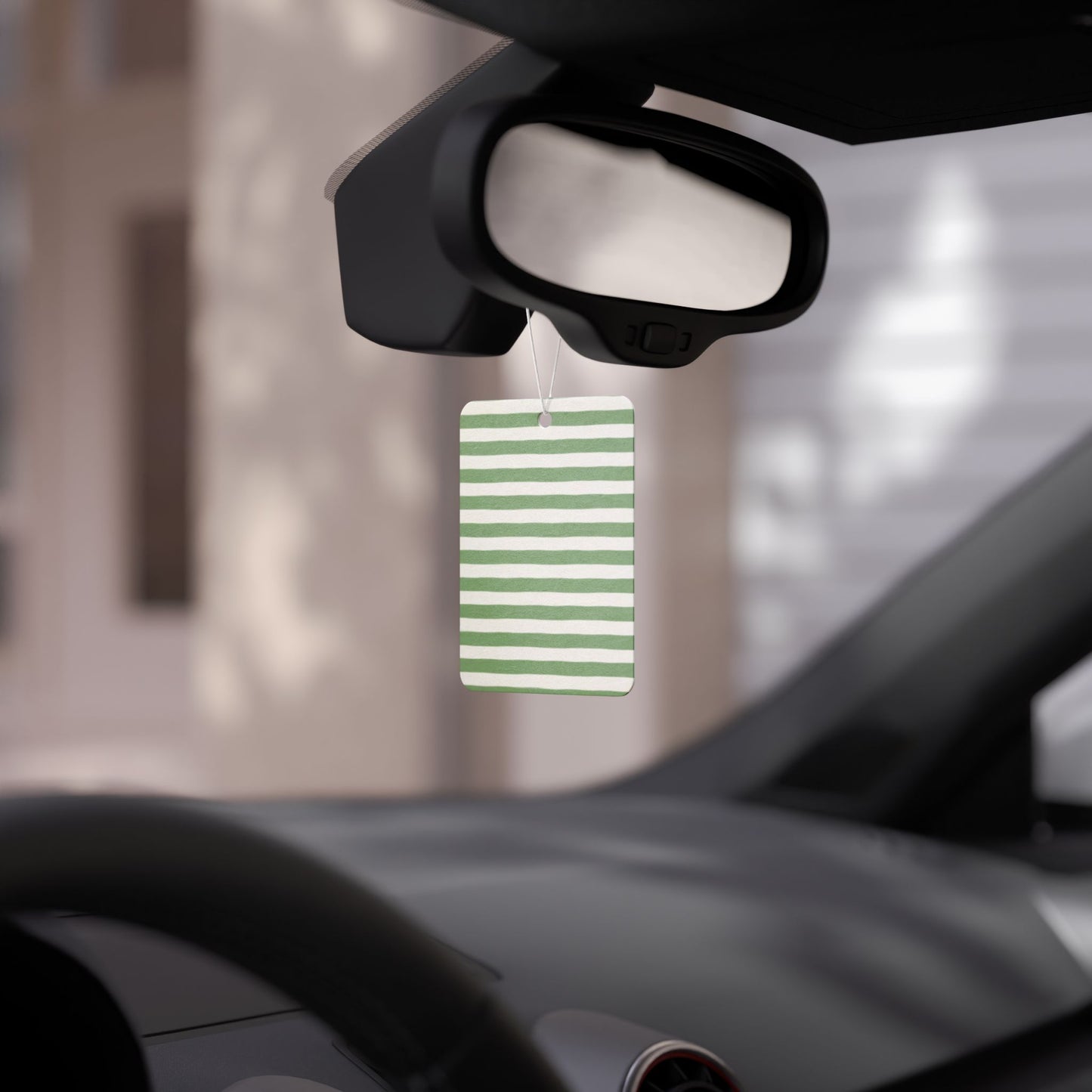 Green Stripe Car Air Freshener – Sage Minimalist Aesthetic Hanging Diffuser | Pine, New Car & Black Ice Scents