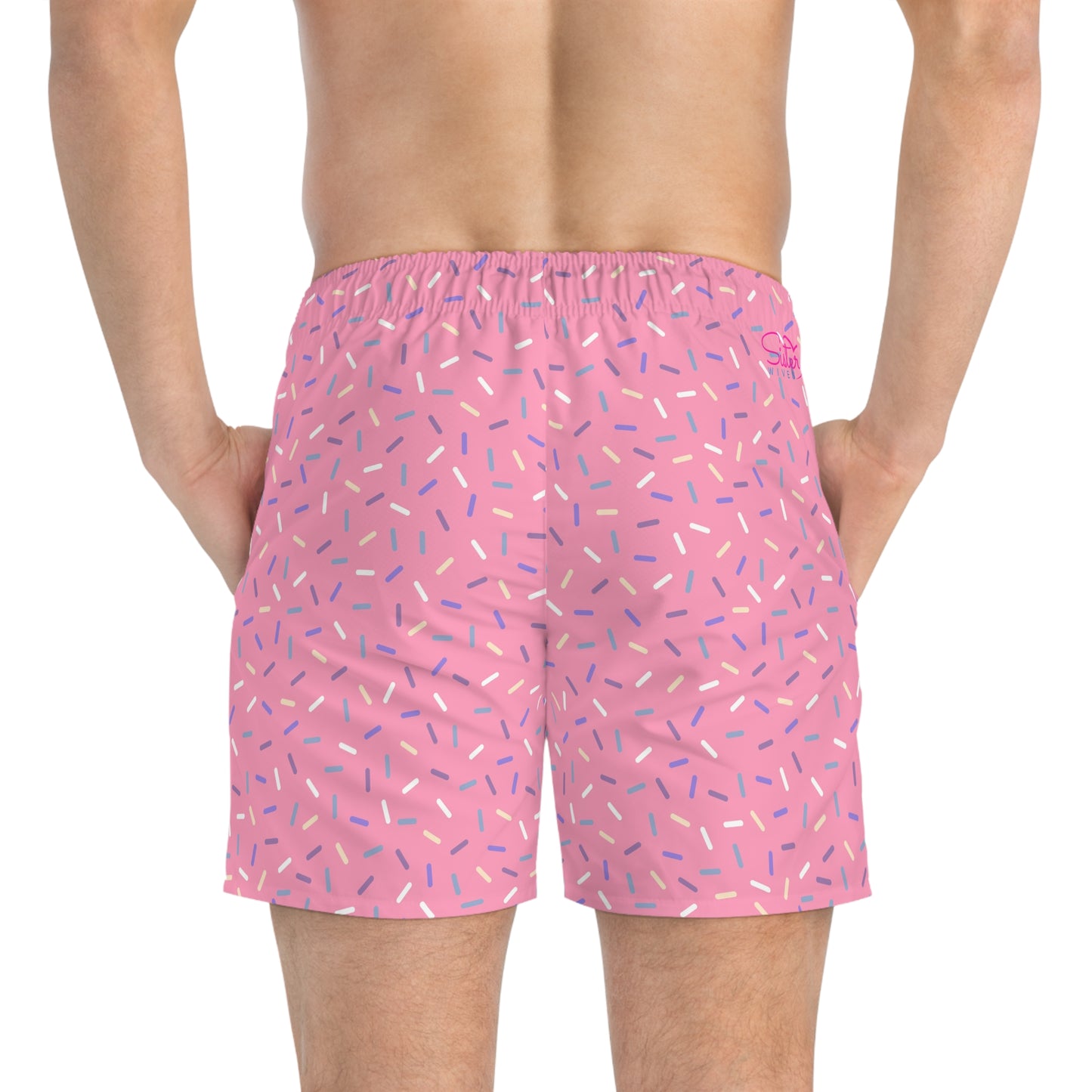Men’s Rainbow Sprinkle Swim Trunks – Pastel Confetti Summer Swim Shorts, Fun Pool & Beach Board Shorts, Fast-Dry AOP Trunks