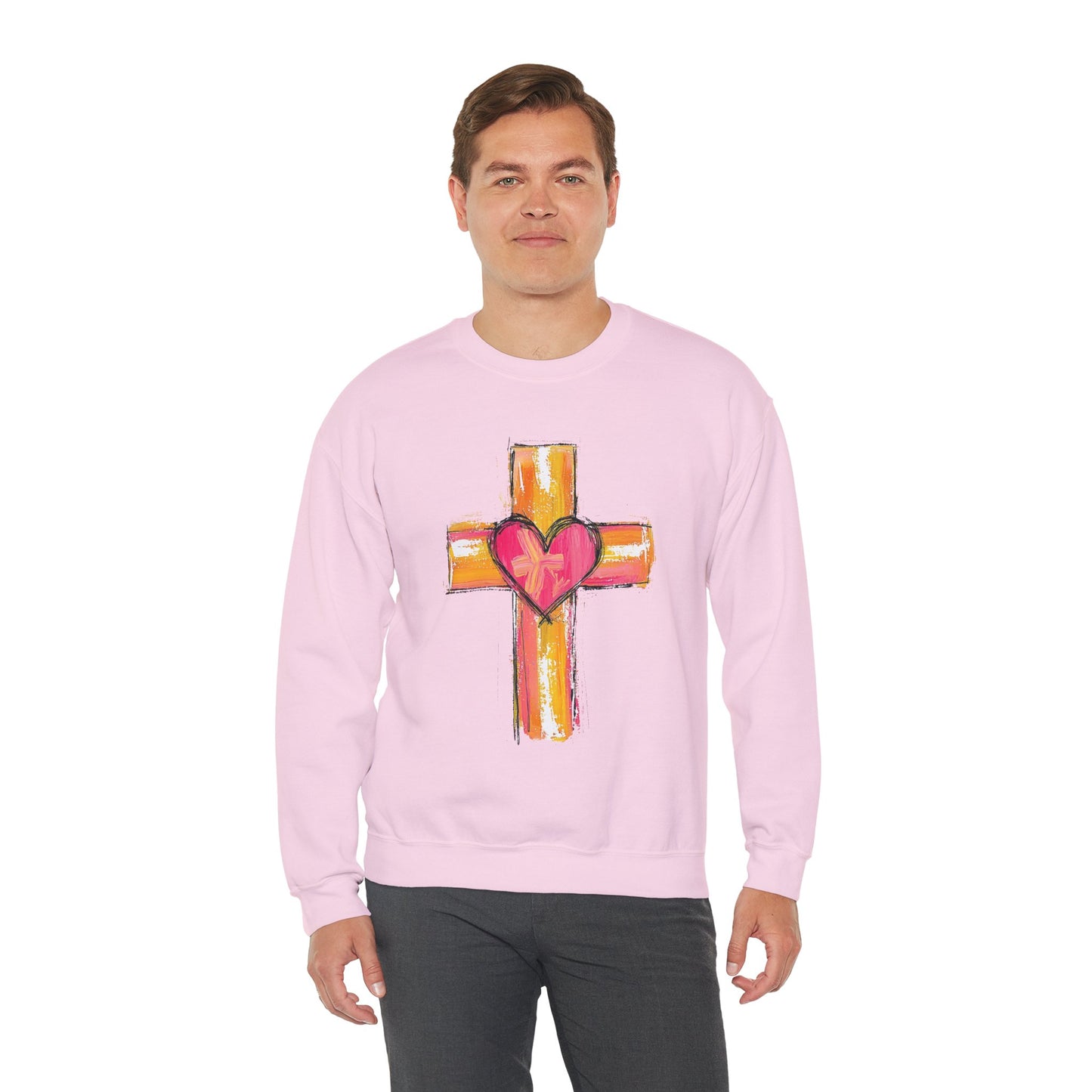 Cross with Heart Crewneck Sweatshirt | Love-Centered Faith Pullover | Inclusive Christian Apparel | Cozy Spiritual Sweatshirt