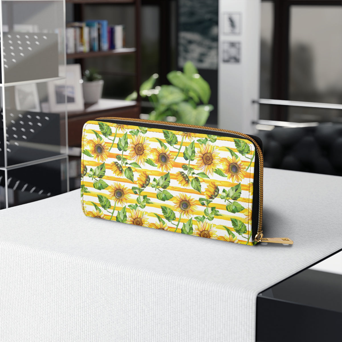 Sunflower Zipper Wallet – Floral Zip-Around Wallet, Sunflower Print Clutch, Cottagecore Farmhouse Accessory, Gift for Sunflower Lovers