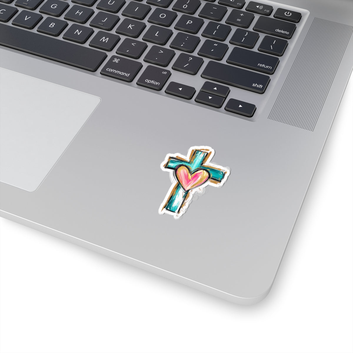 Cross With Heart Kiss Cut Sticker – Faith Inspired Vinyl Sticker | Love & Grace Christian Decal | Laptop Water Bottle Sticker