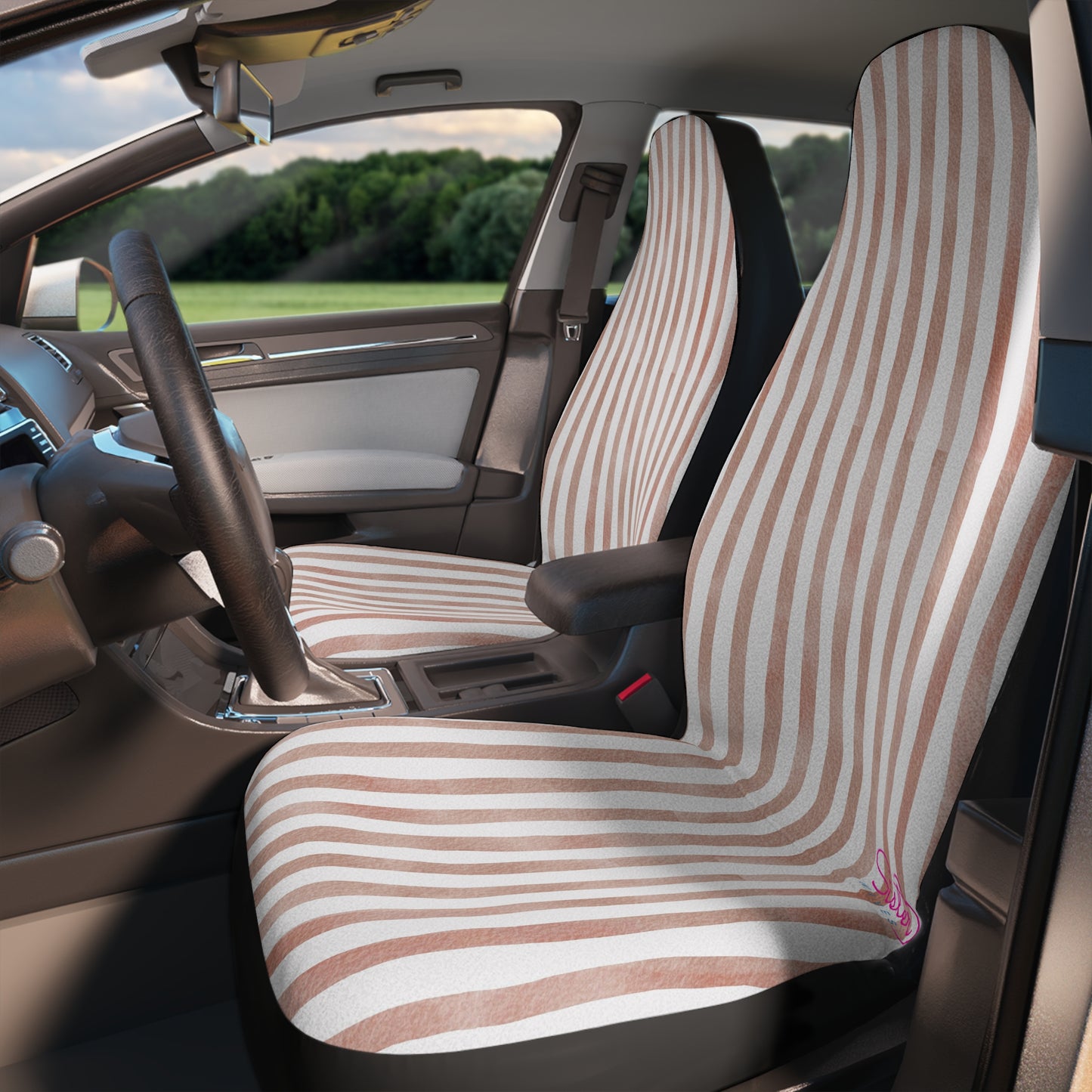 Dusty Pink Stripe Car Seat Covers – Minimalist Boho Auto Decor | Polyamory & ENM Friendly