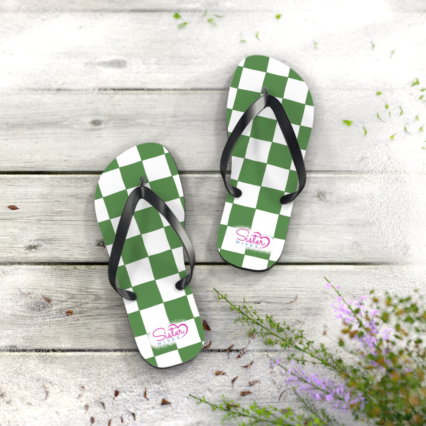 Green Checkered Flip Flops | Summer Sandals for ENM, Poly & Open Relationship Lifestyle