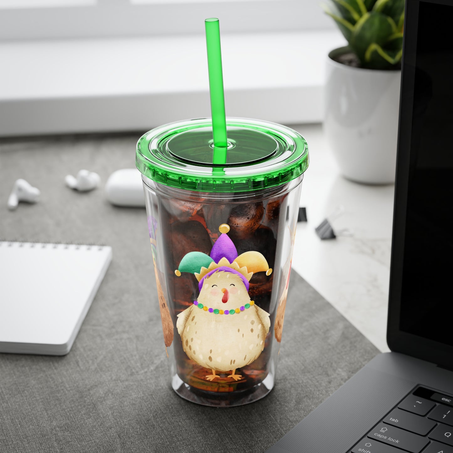 Mardi Gras Chicken 16oz Sunsplash Tumbler | Funny Farm Chicken Drink Cup | Cajun Mardi Gras Drinkware | Colorful Chicken Lover Gift | Farmhouse Humor Tumbler