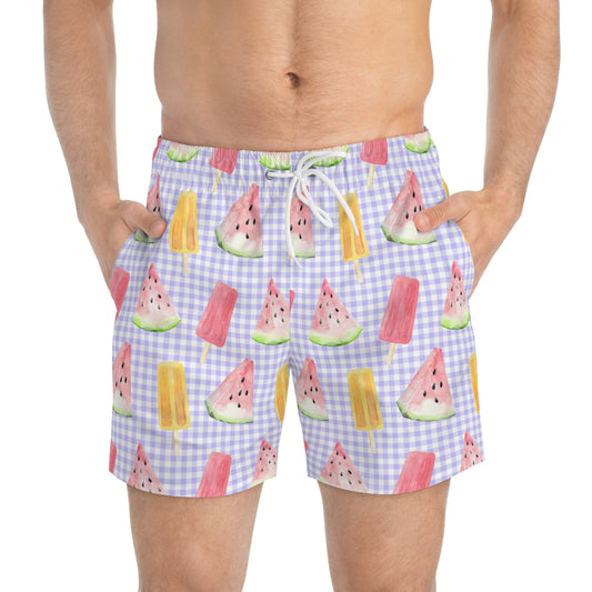 Men’s BBQ Swim Trunks – Grill & Cookout Boardshorts | Funny Food Print Swimwear | Fast-Dry Summer Swim Shorts