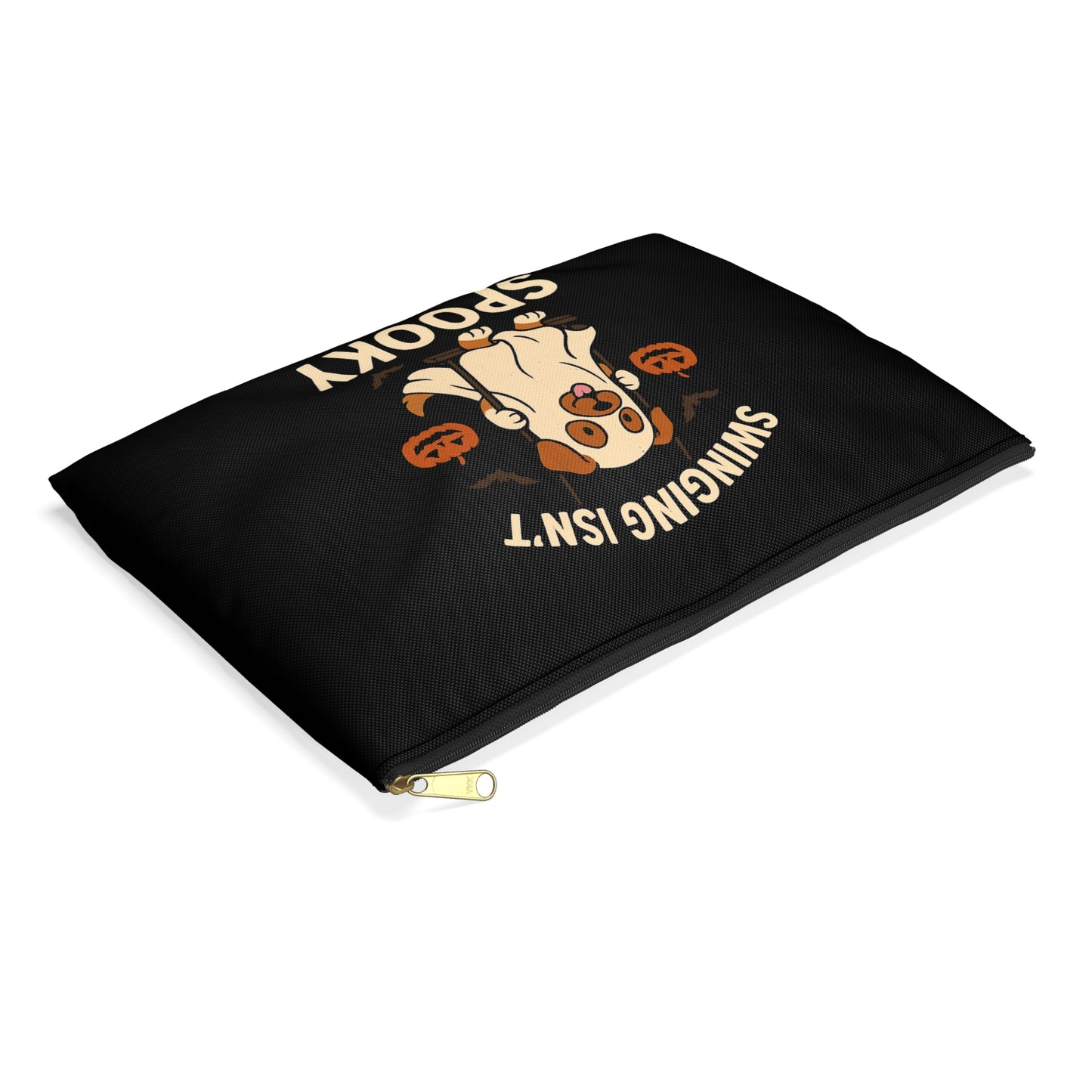 Swinging Isn’t Spooky Ghost Dog Halloween Pouch – Cute Skeleton Design for Trick-or-Treat, Parties & Gifting