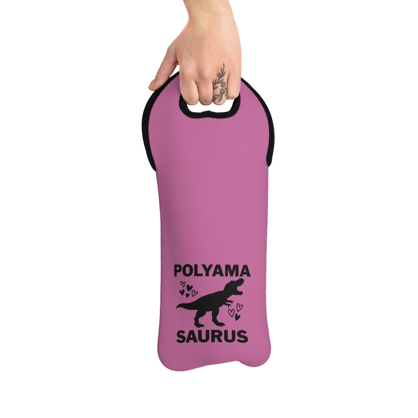Pink Funny Dino Polyamorous Humor Wine Tote Bag, Dinosaur Gifts, Party Accessories, Funny Wine Carrier, Cute Wine Gift Bag