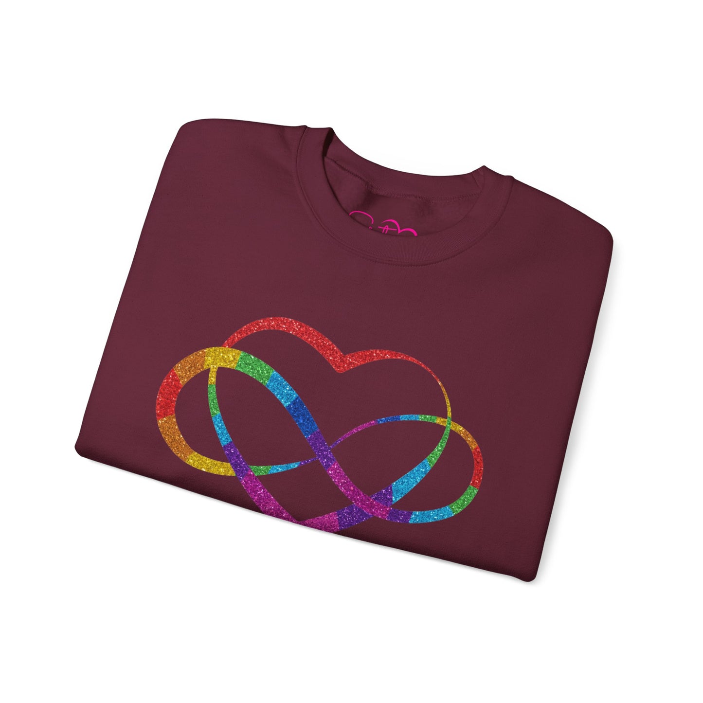 Infinity Heart Crewneck Sweatshirt | Polyamory & ENM Symbol Pullover | LGBTQ+ Inclusive Chosen Family Apparel | Cozy Pride Sweatshirt