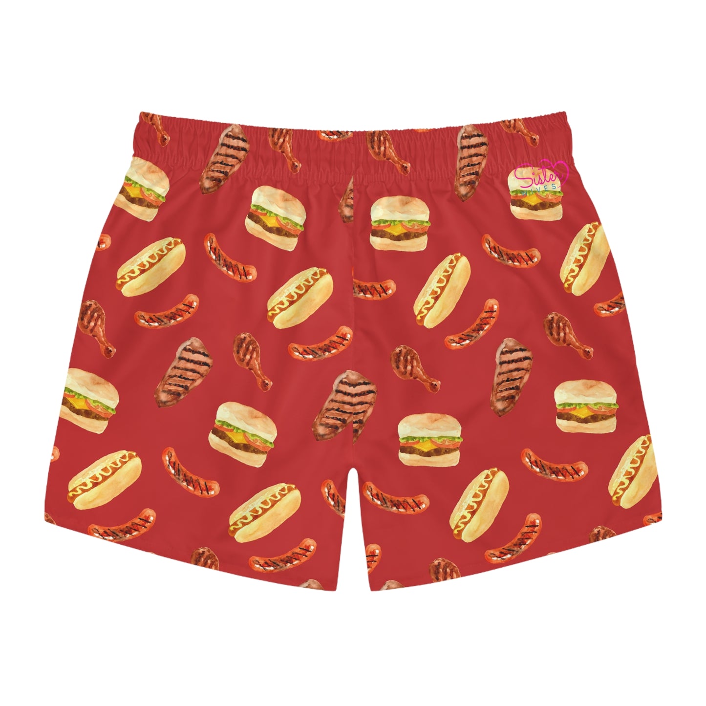 Men’s BBQ Swim Trunks – Grill & Cookout Boardshorts | Funny Food Print Swimwear | Fast-Dry Summer Swim Shorts