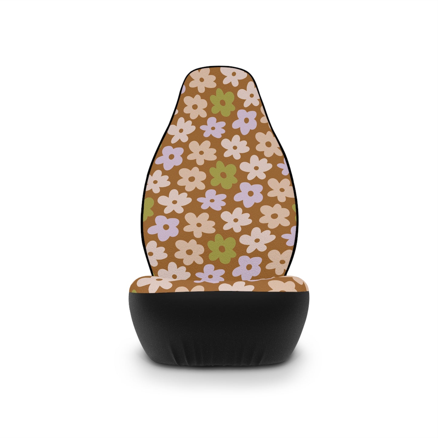 Retro Floral Car Seat Covers | 70s Flower Power Auto Decor | Neutral Boho Daisy Seat Covers | Polyamory & ENM Friendly