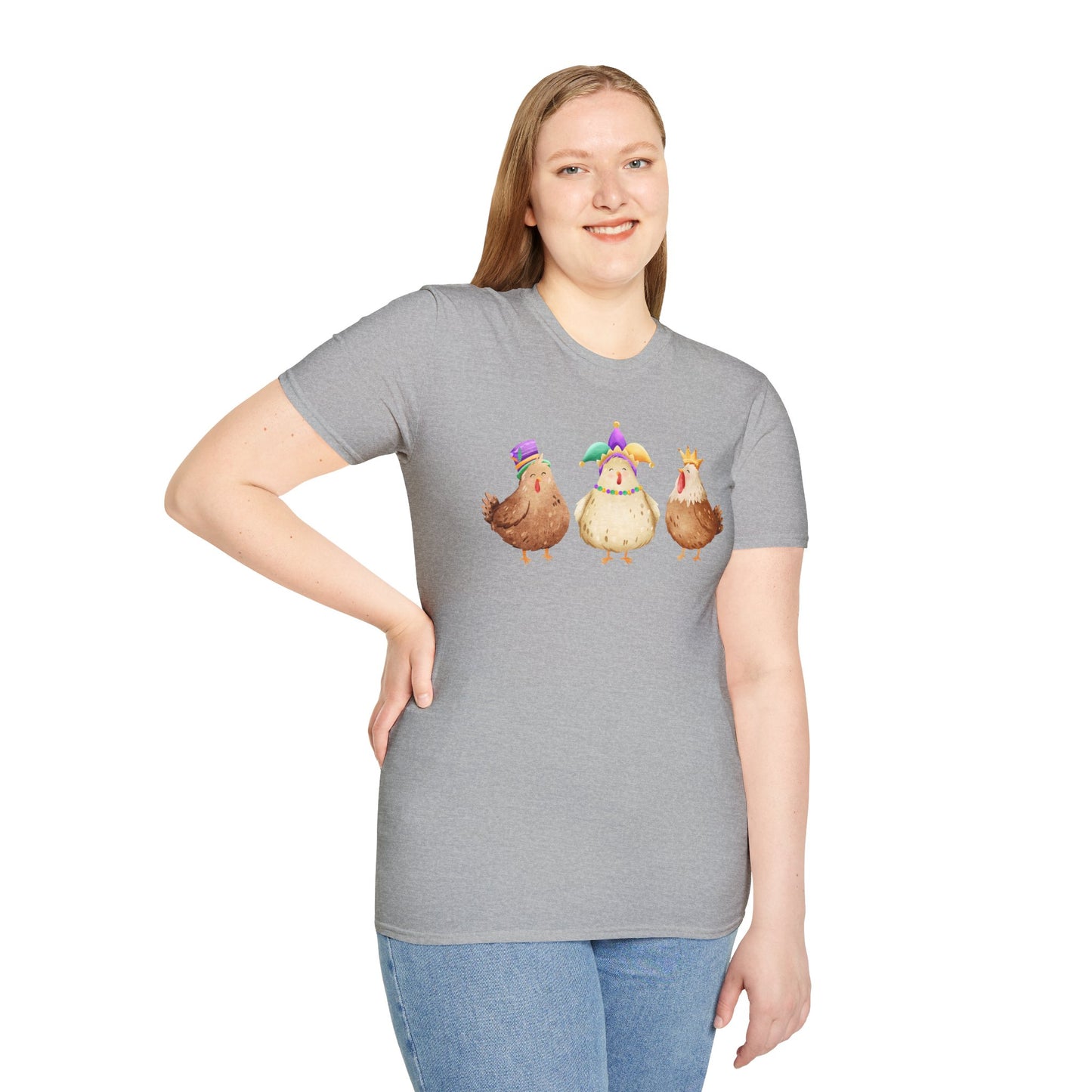 Throuple Chicken T-Shirt | Polyamory ENM Pride Tee | Cute Mardi Gras Chickens Graphic Shirt | Chosen Family Swinger Lifestyle Apparel