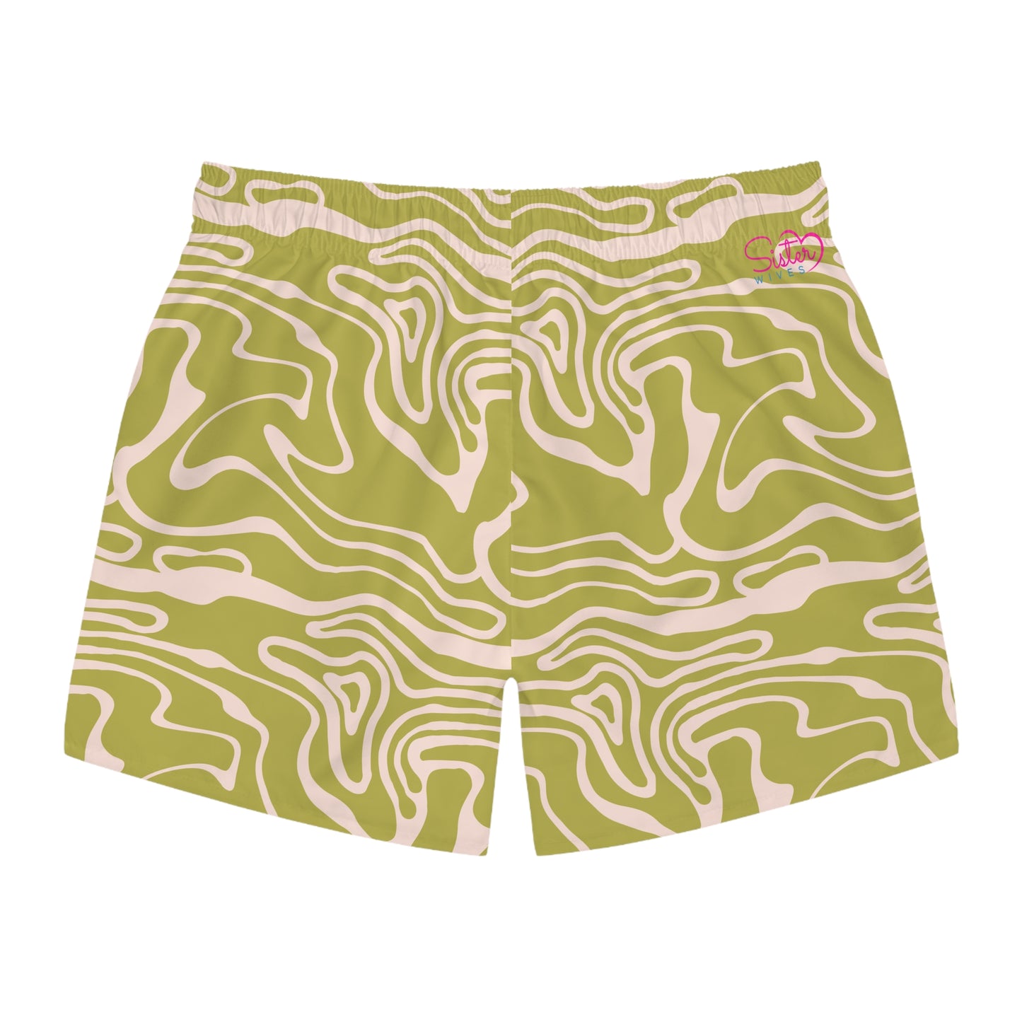 Olive Green Abstract Swim Trunks for Men – Modern Fast-Dry Board Shorts with Drawstring | XS–3XL Summer Swimwear