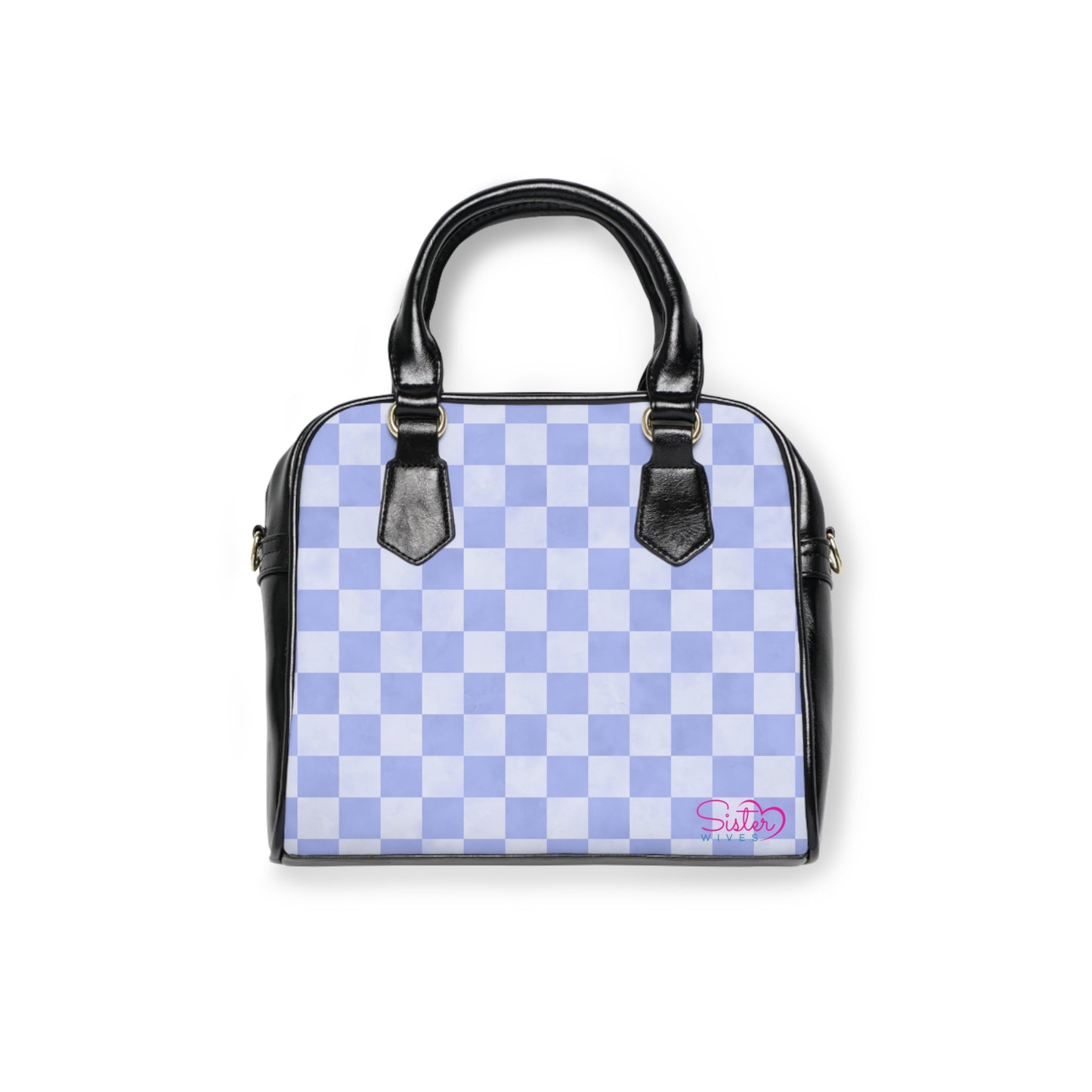 Blue Checkered Shoulder Handbag – Pastel Checkerboard PU Leather Purse, Polyamory & ENM Friendly Fashion Bag, Love-Positive Gift