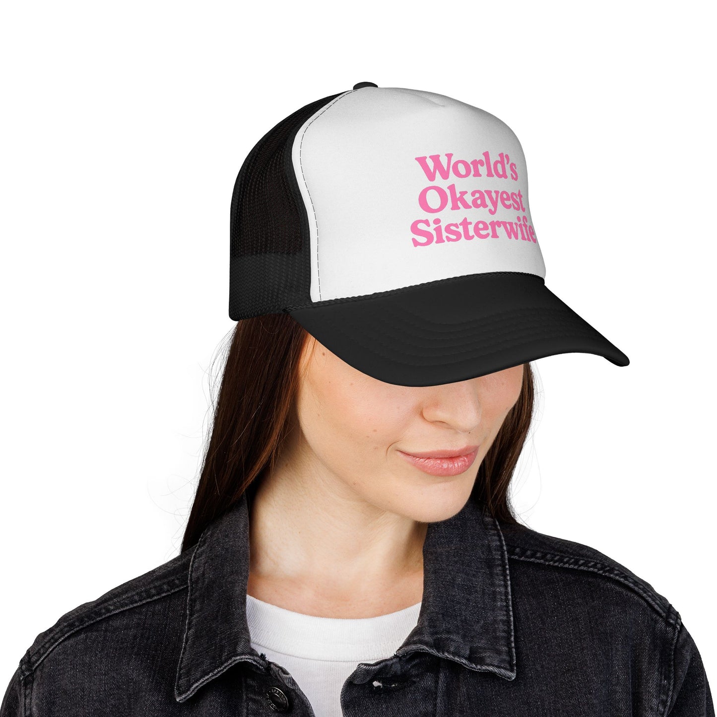 World's Okayest Sisterwife Trucker Cap, Funny Gift for Sisters, Unique Headwear for Events, Casual Style, Best for Family Gatherings