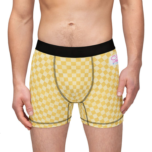 Yellow Checker Men’s Boxer Briefs | Aesthetic Stretch Underwear | Soft Statement Loungewear