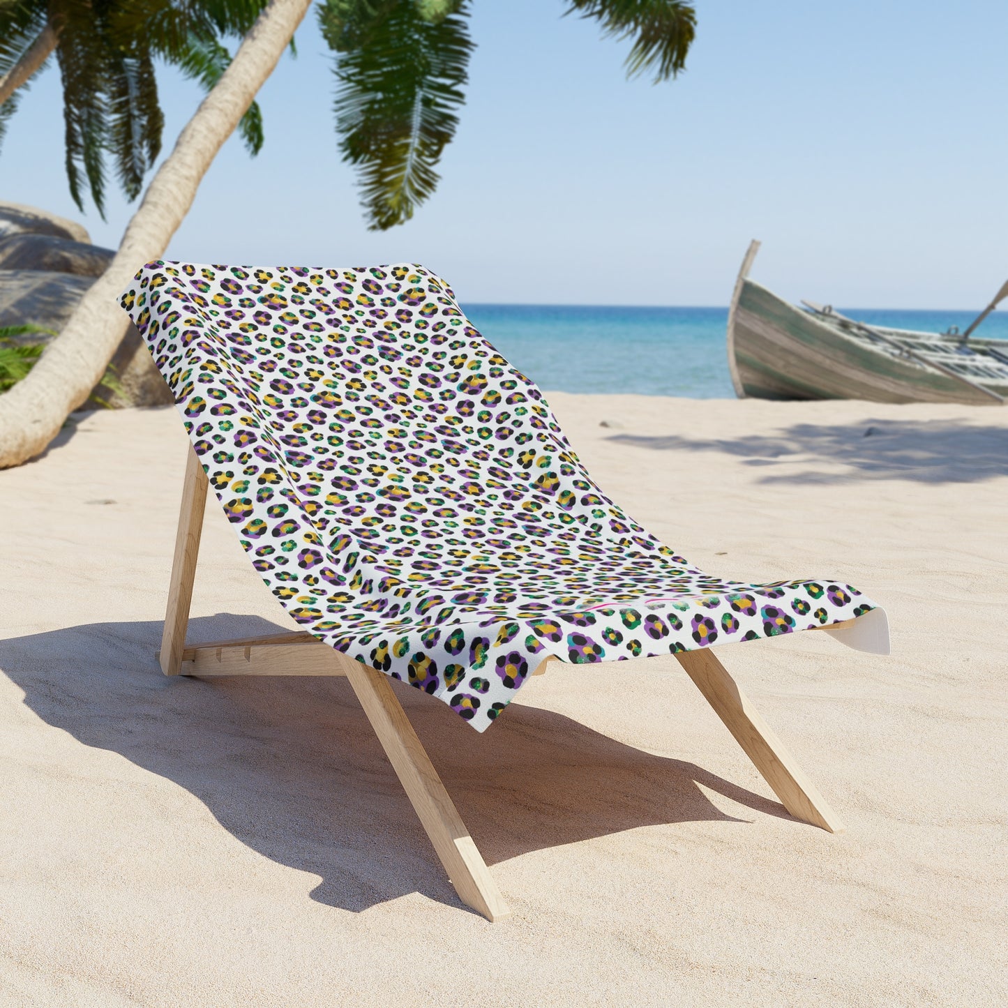 Mardi Gras Cheetah Print Beach Towel | Polyamory ENM Friendly | Matching Couple & Throuple Towel | Festival Cruise Pool & Resort Towel