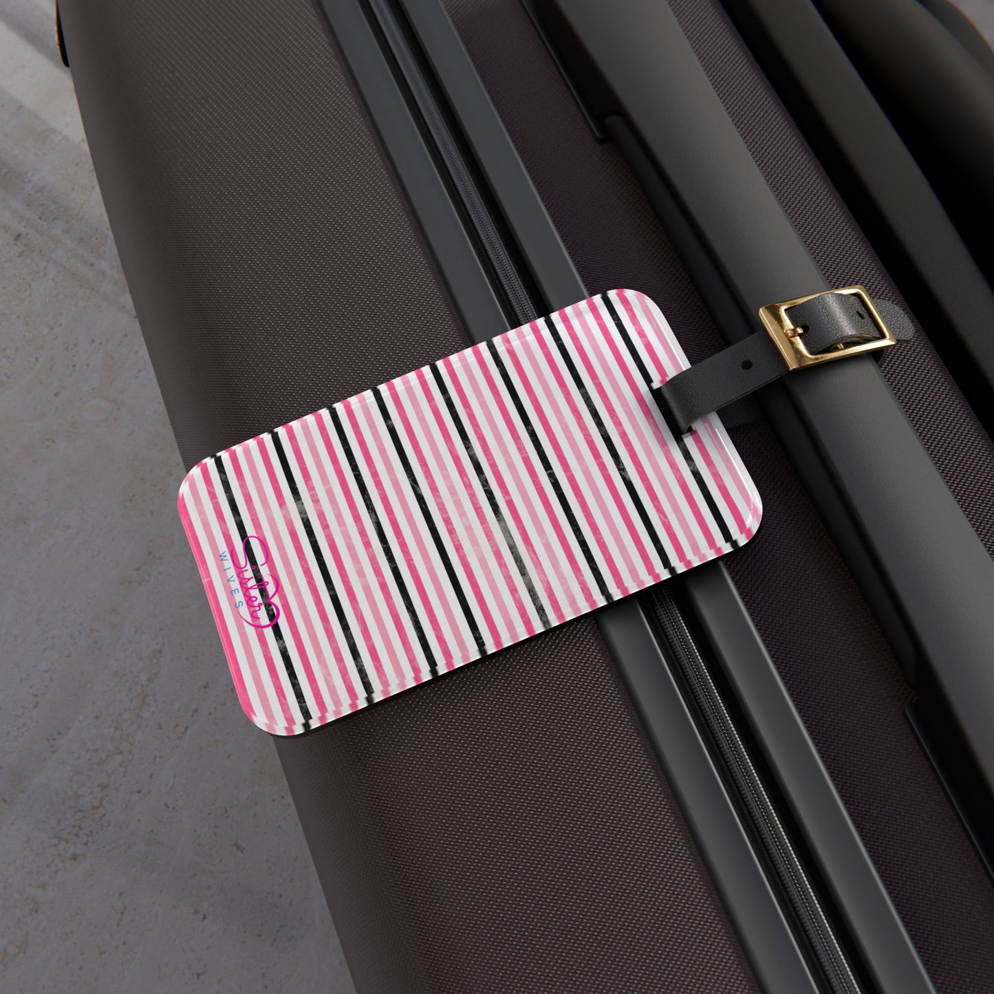 Pink Striped Luggage Tag – Polyamory ENM Pride Travel Accessory, Acrylic Suitcase Tag with Adjustable Strap