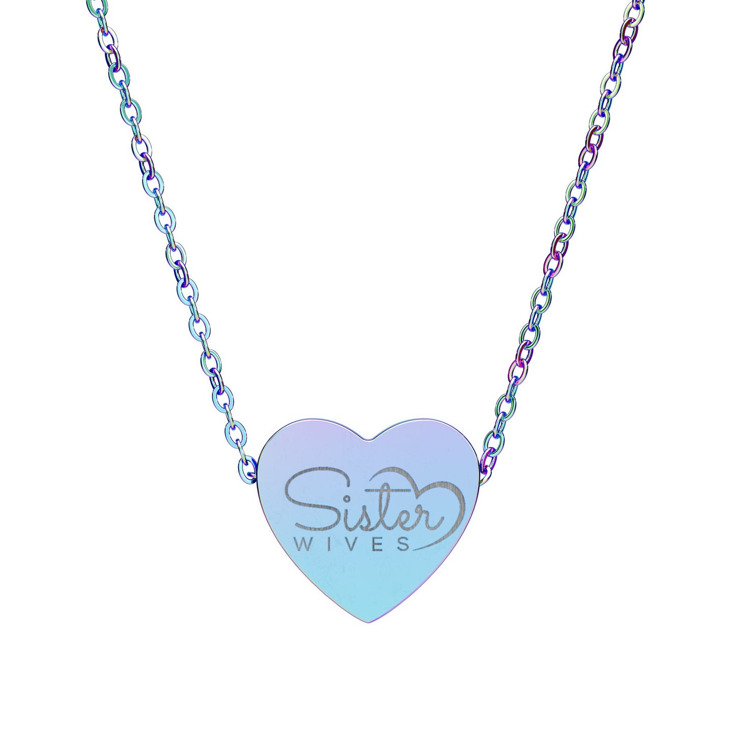 Sister Wives Logo Engraved Heart Necklace — 'Sister Wives' Script Pendant, Personalized Stainless Steel Gift