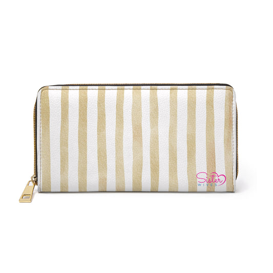 Stripe Zip Up Wallet – Polyamory Sisterwives ENM Friendly Wallet | Swinger Lifestyle Accessory | Minimalist Blush Stripe Zipper Wallet