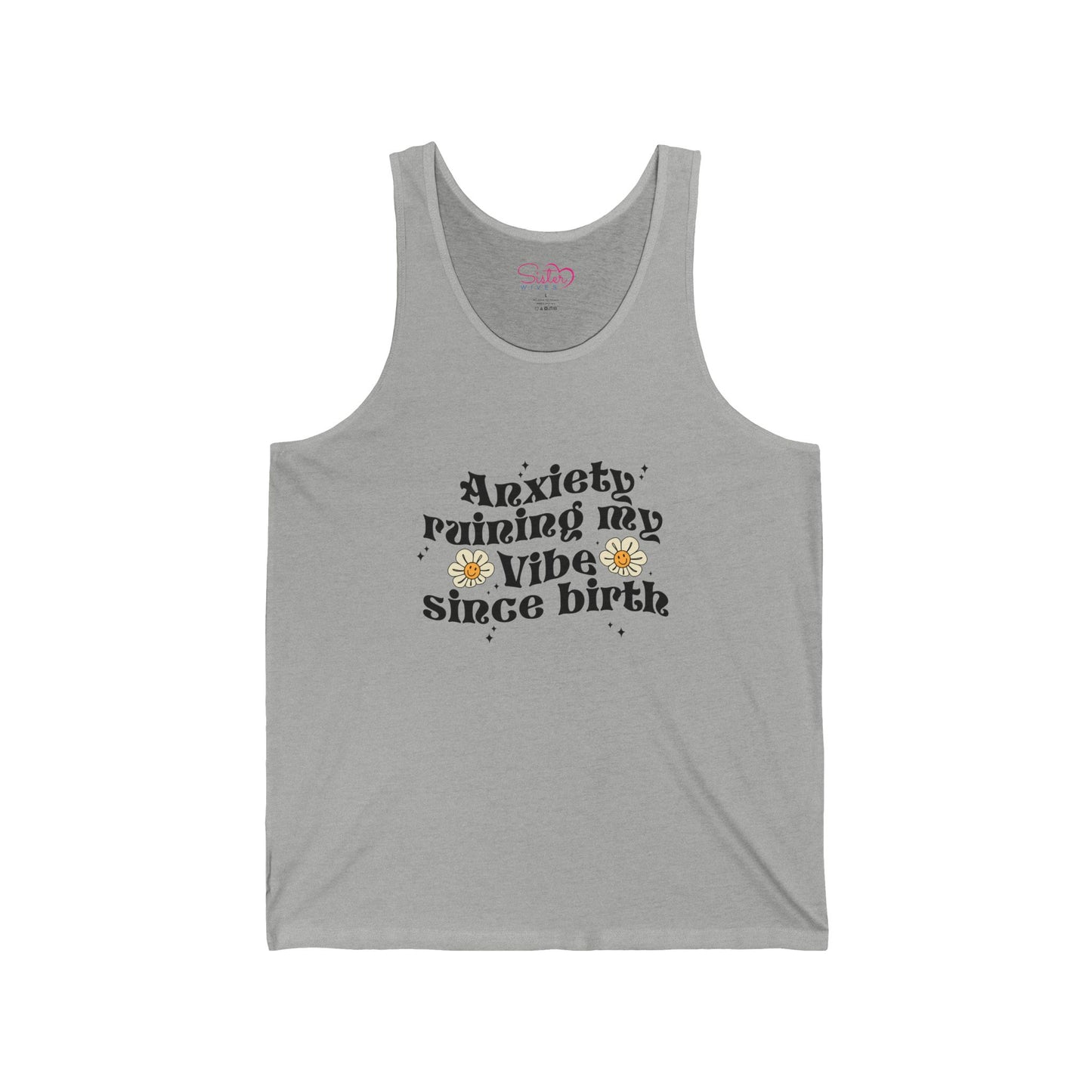 Funny Anxiety Unisex Jersey Tank – Polyamory ENM Swinger Friendly Apparel | Mental Health Humor Statement Tank | Bella+Canvas