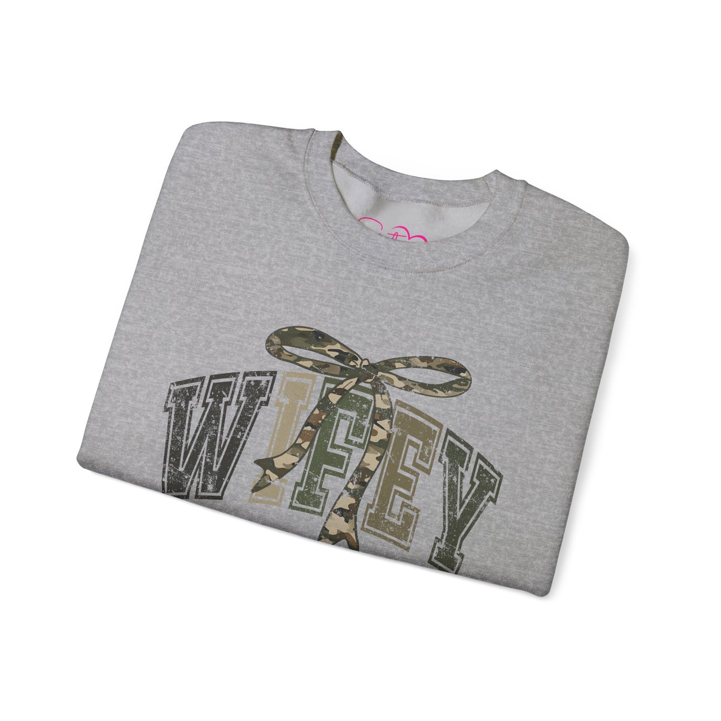 Wifey Sweatshirt with Camo Bow | Sister Wife Crewneck | Polyamory & ENM Lifestyle Apparel | Cozy Unisex Wifey Pullover