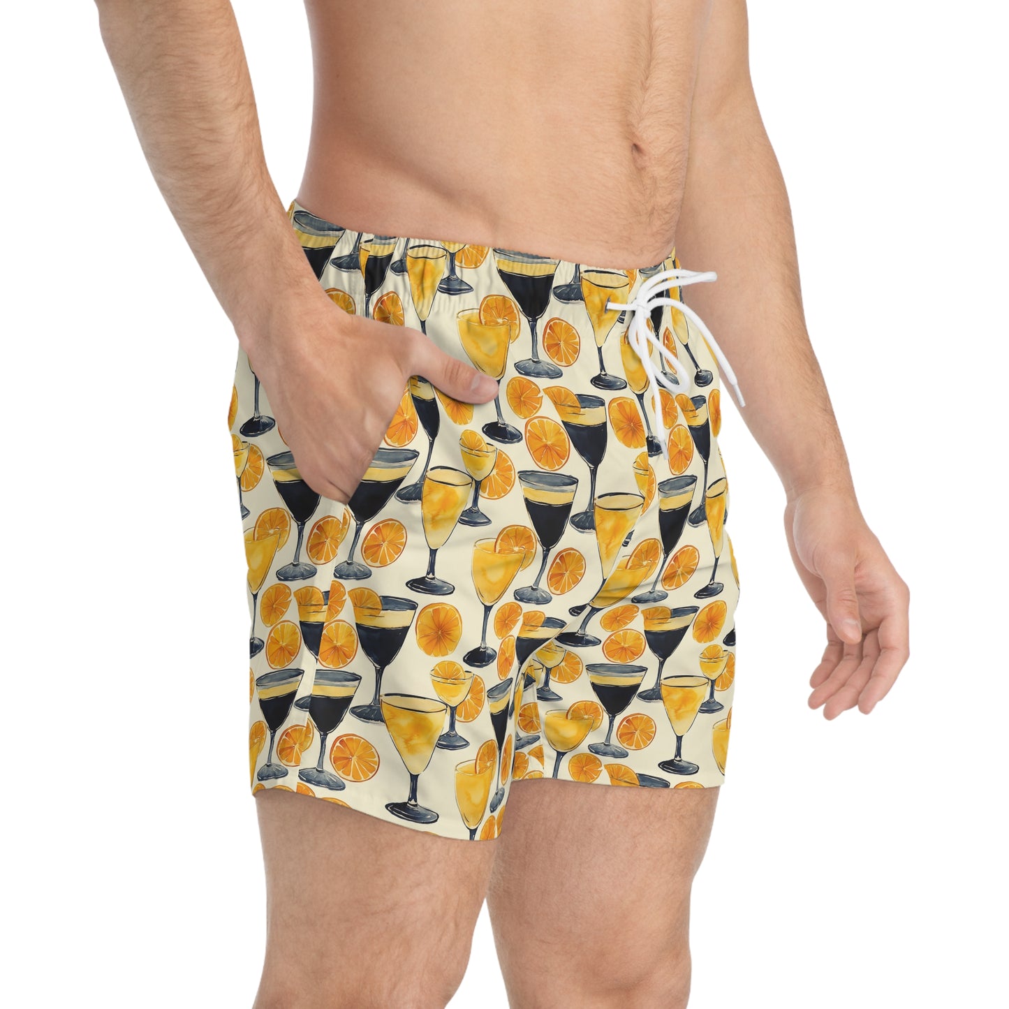 Men’s Cocktail Swim Trunks – Citrus Martini Resort Boardshorts | Polyamory ENM Lifestyle Poolwear | Fast-Dry Summer Swim Shorts