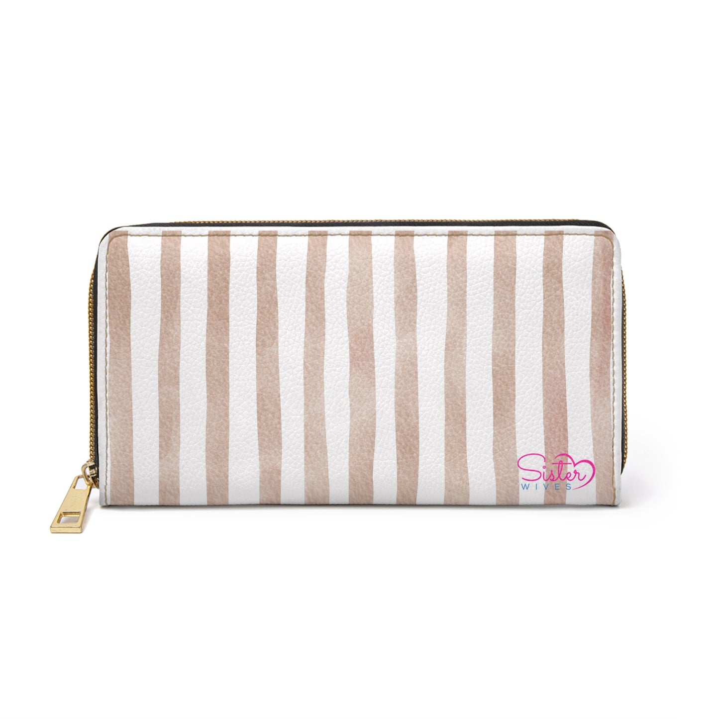 Stripe Zip Up Wallet – Polyamory Sisterwives ENM Friendly Wallet | Swinger Lifestyle Accessory | Minimalist Blush Stripe Zipper Wallet