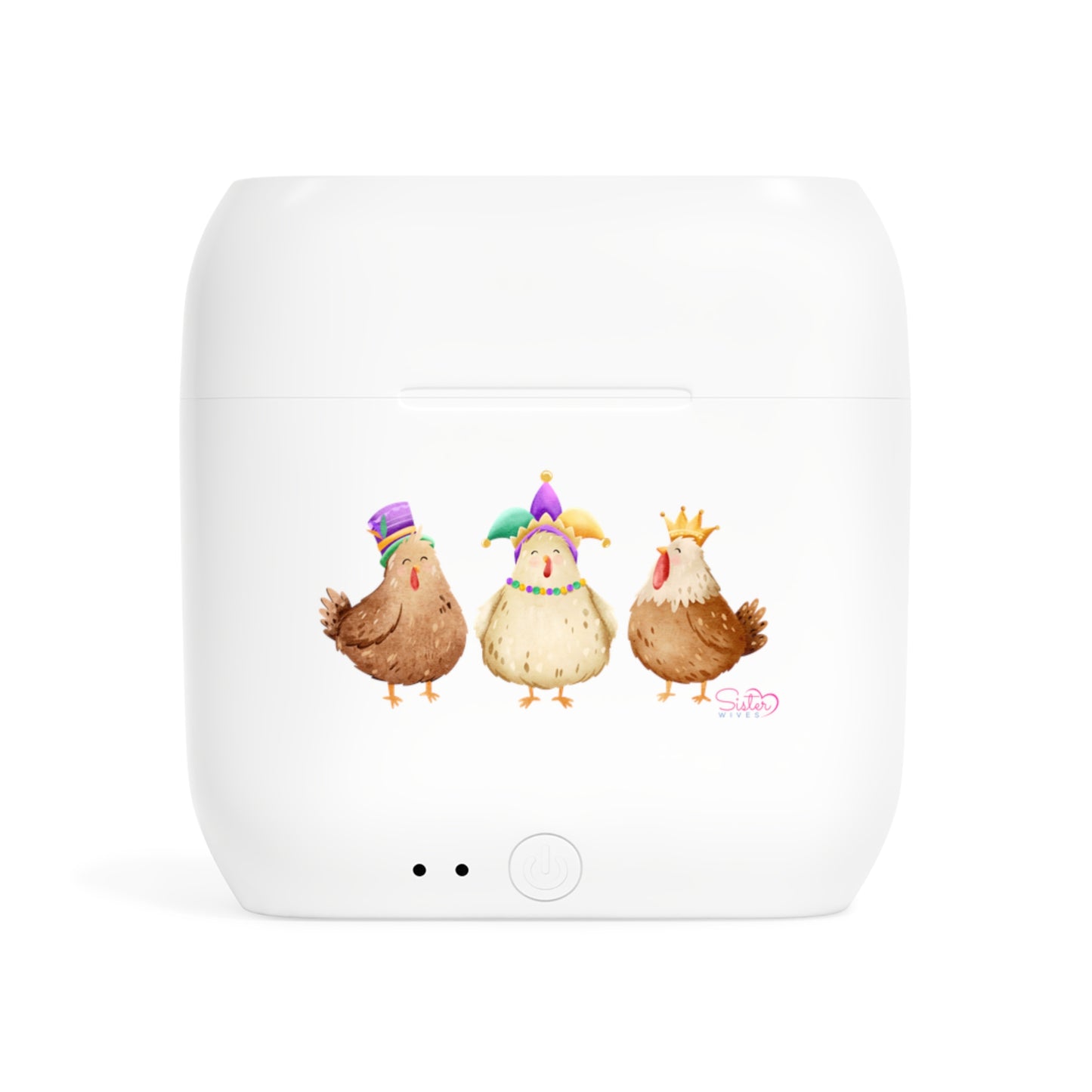 Throuple Mardi Gras Chicken Wireless Earbuds – Polyamory ENM Pride | Sisterwives Farm Humor Earbuds