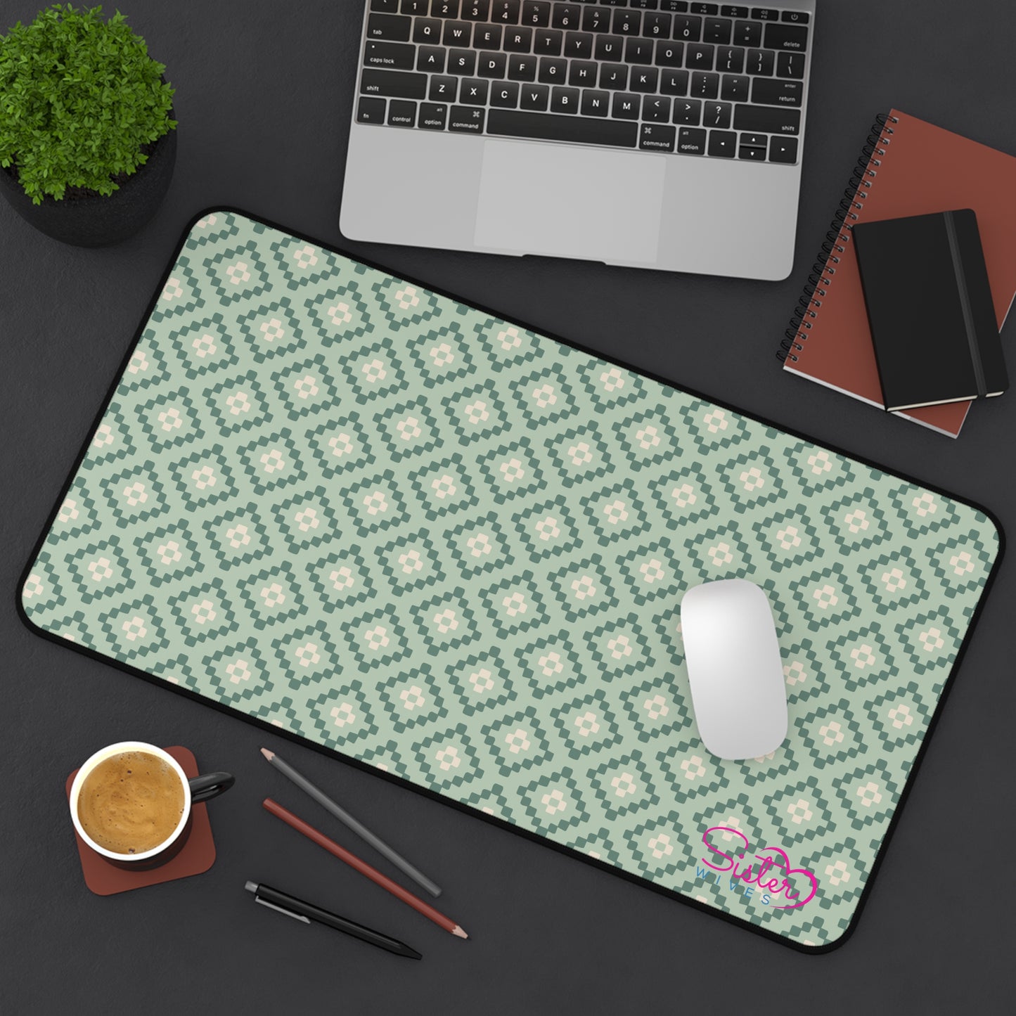 Geometric Desk Mat – Boho Pattern Mouse Pad, Neoprene Extended Desk Mat, Polyamory Friendly Office Decor, Love-Positive Workspace Accessory