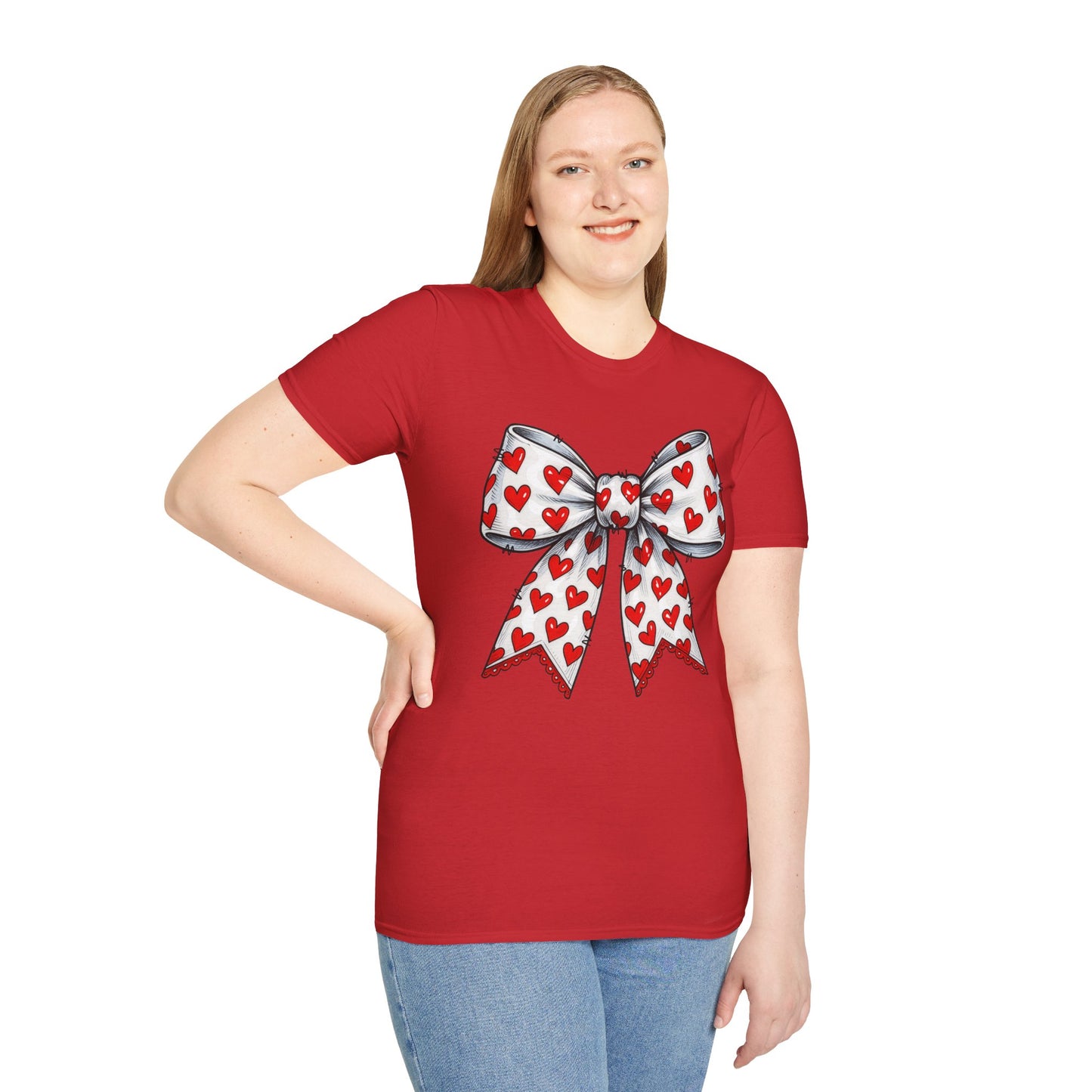 Valentine's Day Red Coquette Bow Shirt – Flirty Valentine Bow T-Shirt, Polyamory ENM Non-Monogamy Symbol Tee, Unisex Gildan 64000