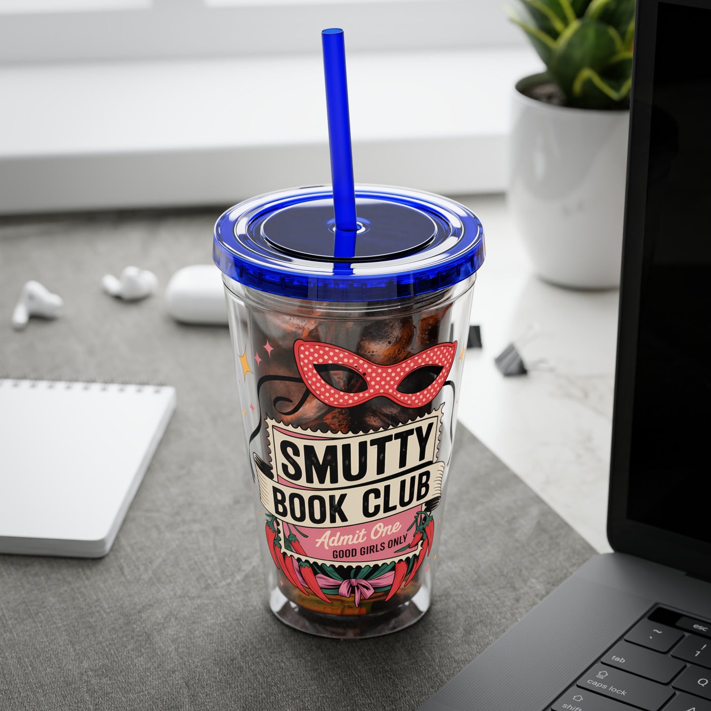 Admit One: Smutty Book Club – 16oz Sunsplash Tumbler | Polyamory Pride Cup | ENM Lifestyle Drinkware | Swinger Aesthetic Travel Cup | Spicy Romance Reader Gift | Poly, Open Relationship,...