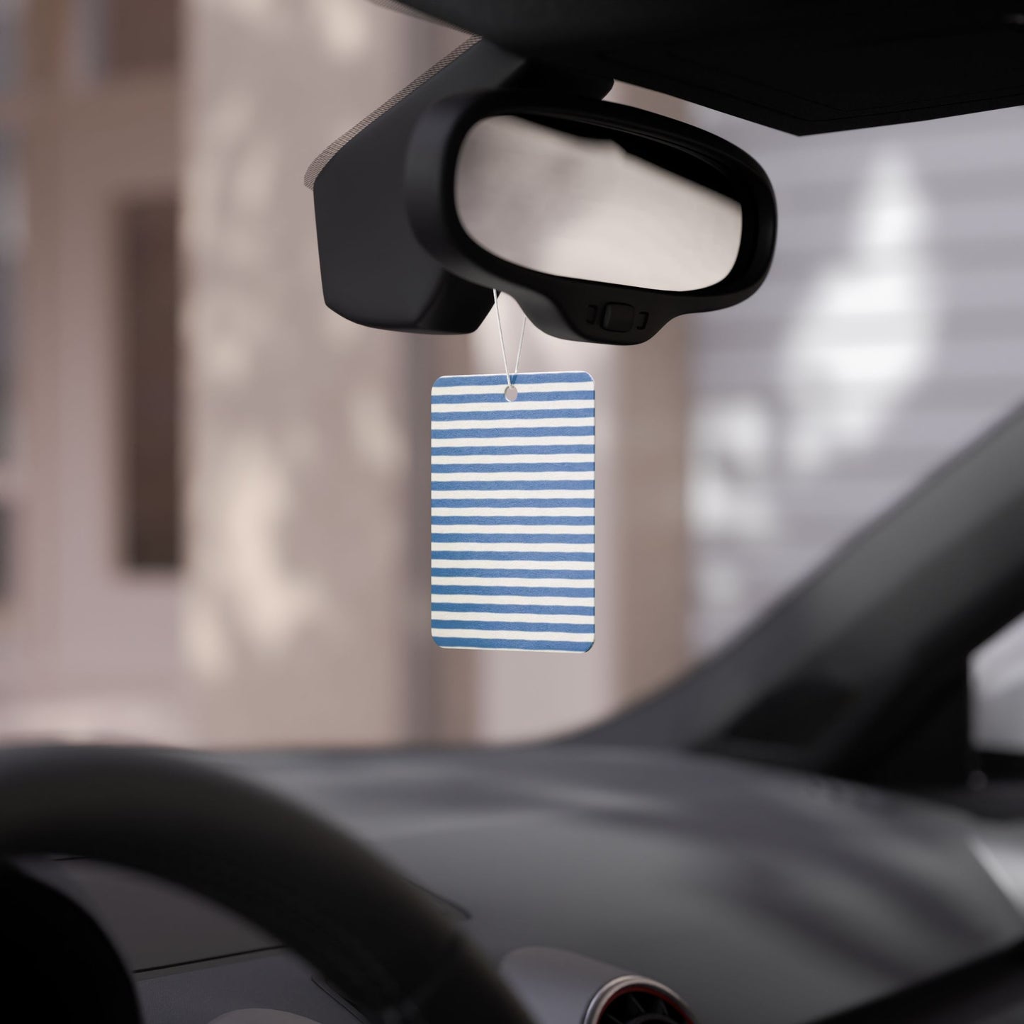 Blue Stripe Car Air Freshener – Coastal Minimalist Aesthetic Hanging Diffuser | Pine, New Car & Black Ice Scents