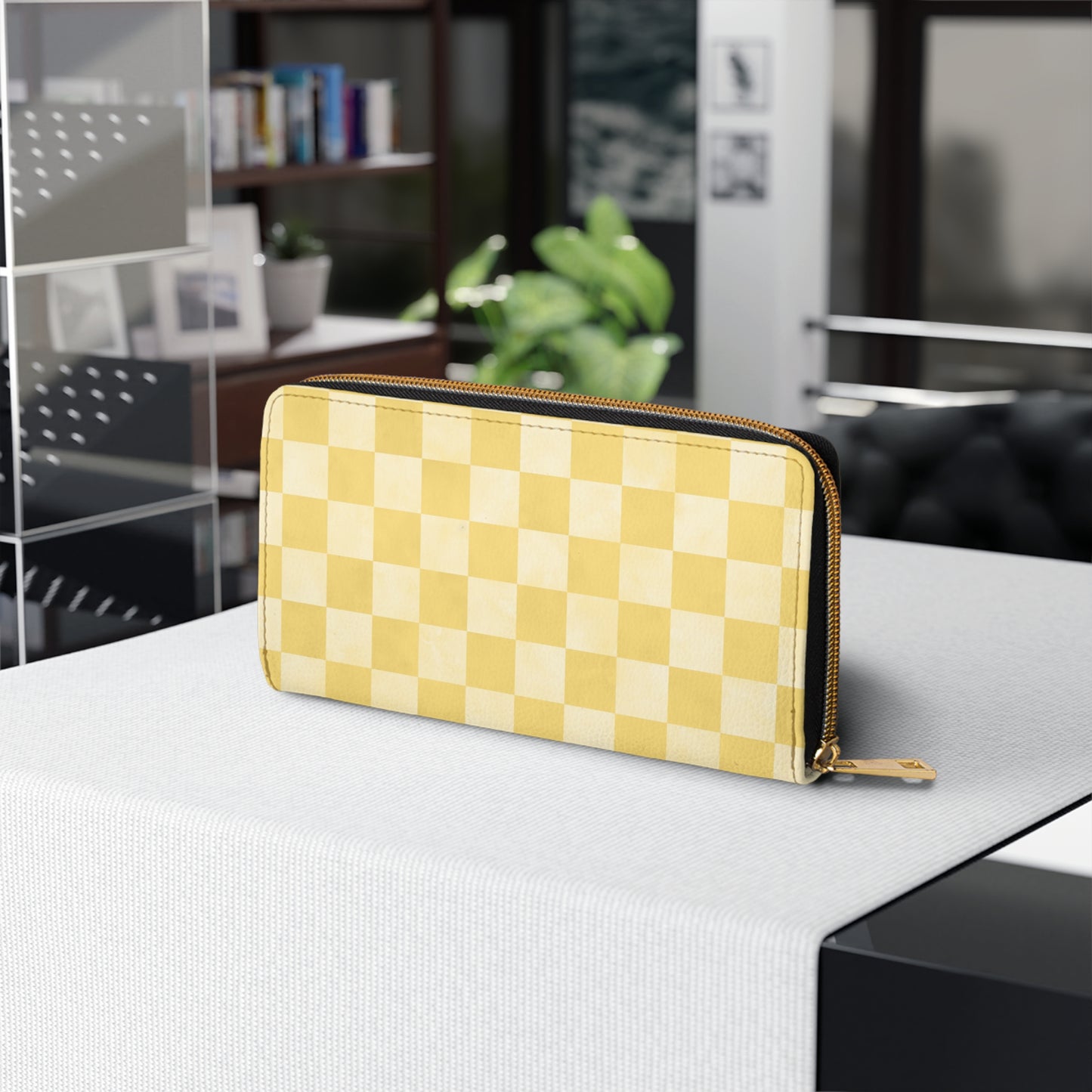 Checkered Yellow Zipper Wallet | Polyamory Friendly Accessory | ENM Lifestyle Wallet | Inclusive Chosen Family Gift | Colorful Retro Checker Wallet