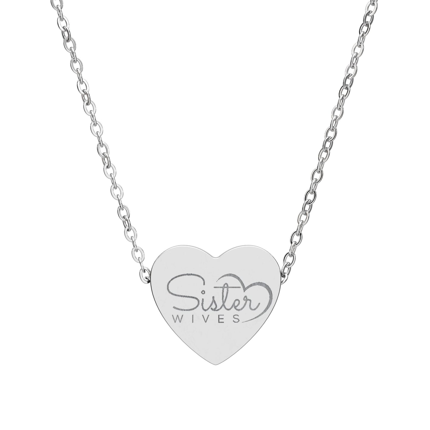 Sister Wives Logo Engraved Heart Necklace — 'Sister Wives' Script Pendant, Personalized Stainless Steel Gift