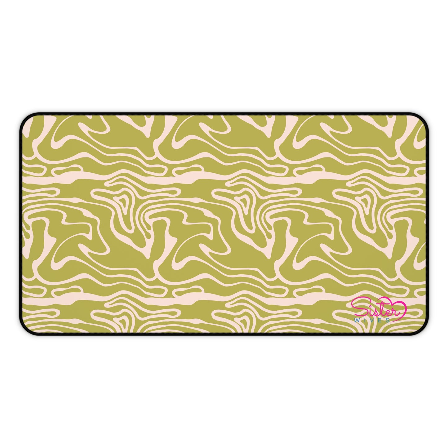 Olive Swirl Desk Mat – Retro Abstract Mouse Pad, Neoprene Extended Desk Mat, Polyamory Friendly Office Decor, Love-Positive Workspace Accessory