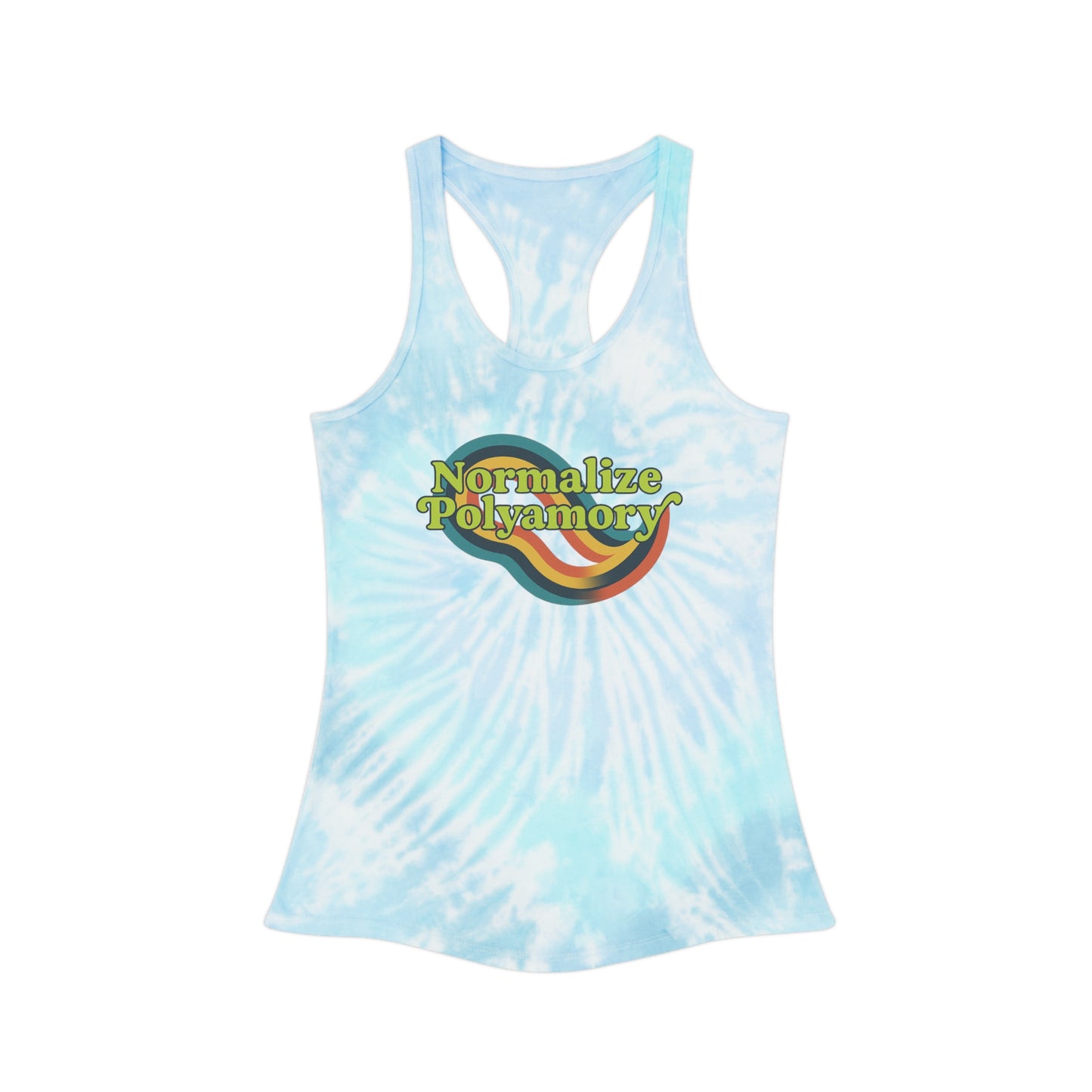 Normalize Polyamory Retro Tie Dye Racerback Tank Top, ethical nonmonogamy, Sisterwives, Polyamory Tank Top