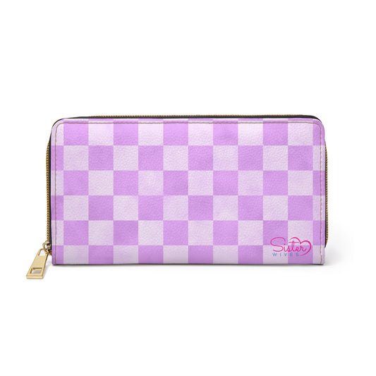 Checkered Purple Zipper Wallet | Polyamory Friendly Accessory | ENM Lifestyle Wallet | Inclusive Chosen Family Gift | Colorful Retro Checker Wallet