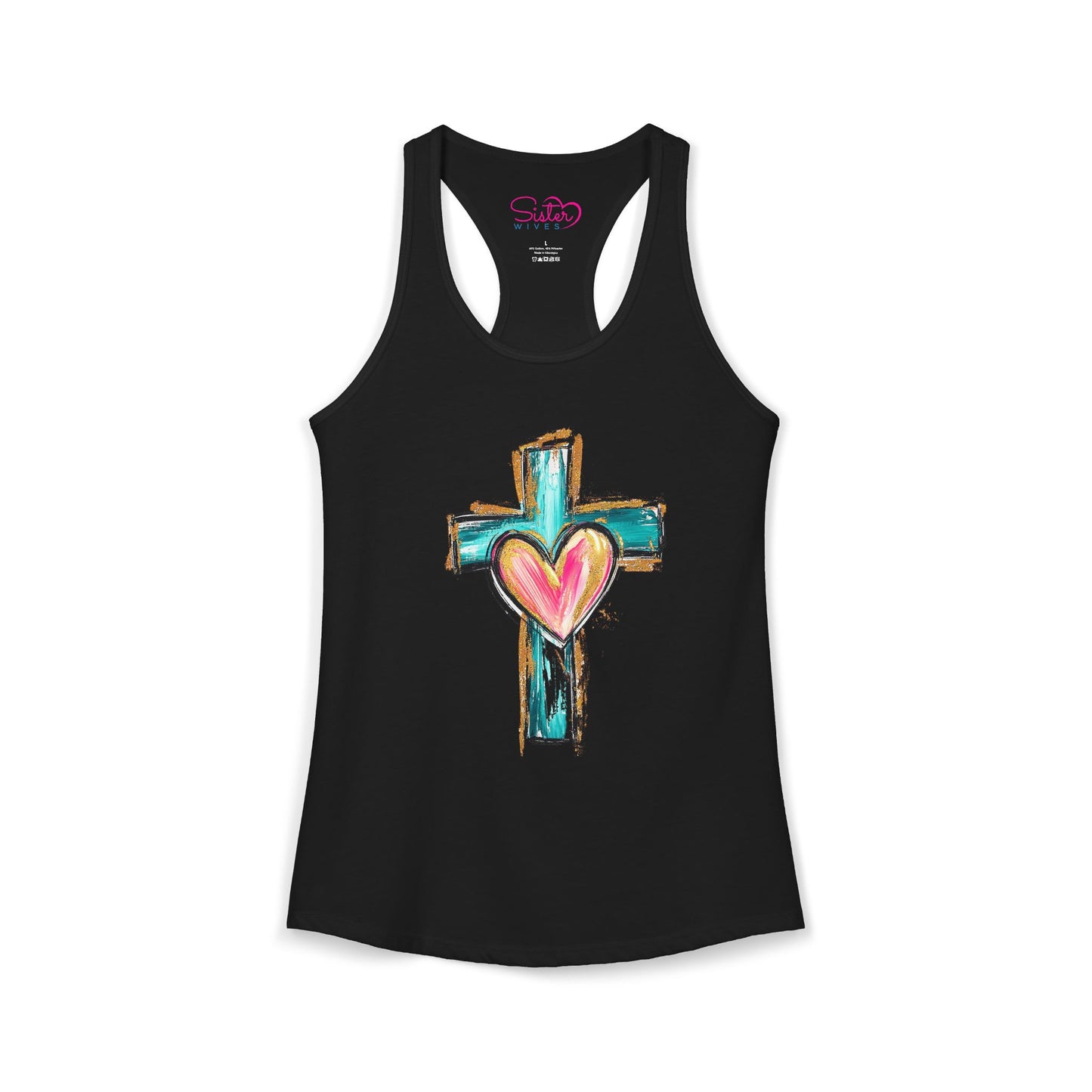Cross with Heart Racerback Tank | Inclusive Faith Tank Top | Chosen Family Christian Apparel | Love-Centered Spiritual Summer Shirt