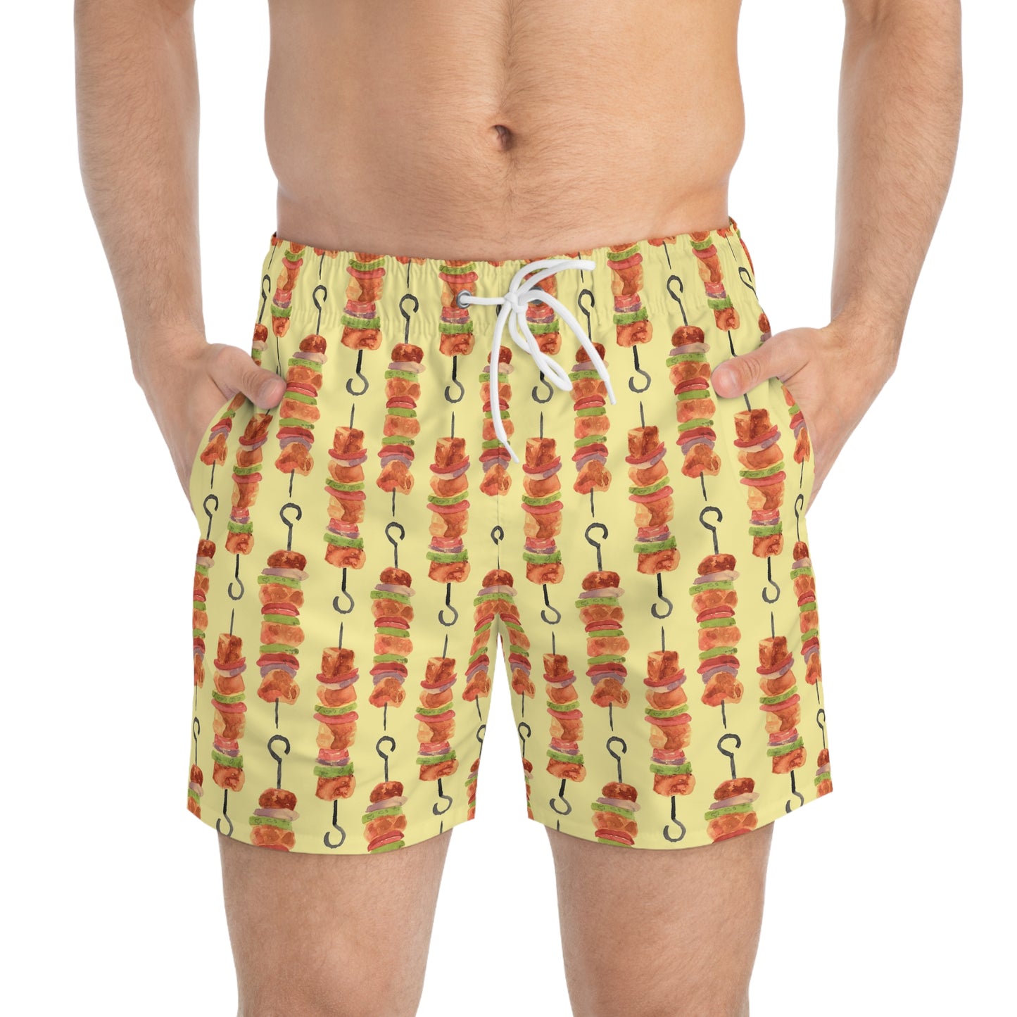 Men’s BBQ Swim Trunks – Grill & Cookout Boardshorts | Funny Food Print Swimwear | Fast-Dry Summer Swim Shorts