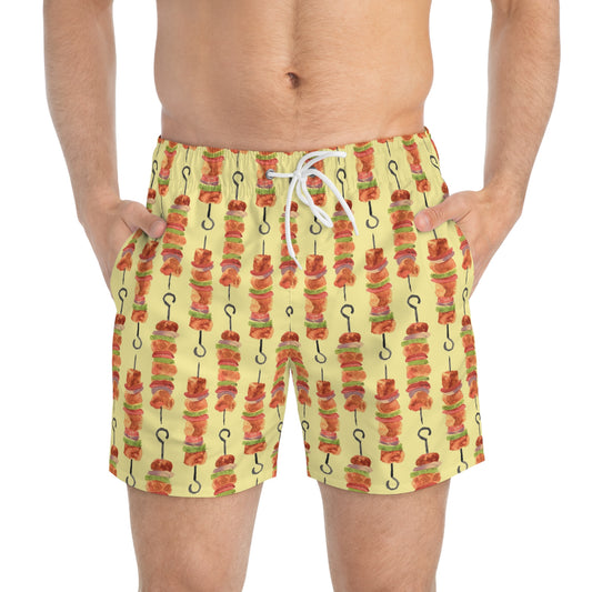Men’s BBQ Swim Trunks – Grill & Cookout Boardshorts | Funny Food Print Swimwear | Fast-Dry Summer Swim Shorts