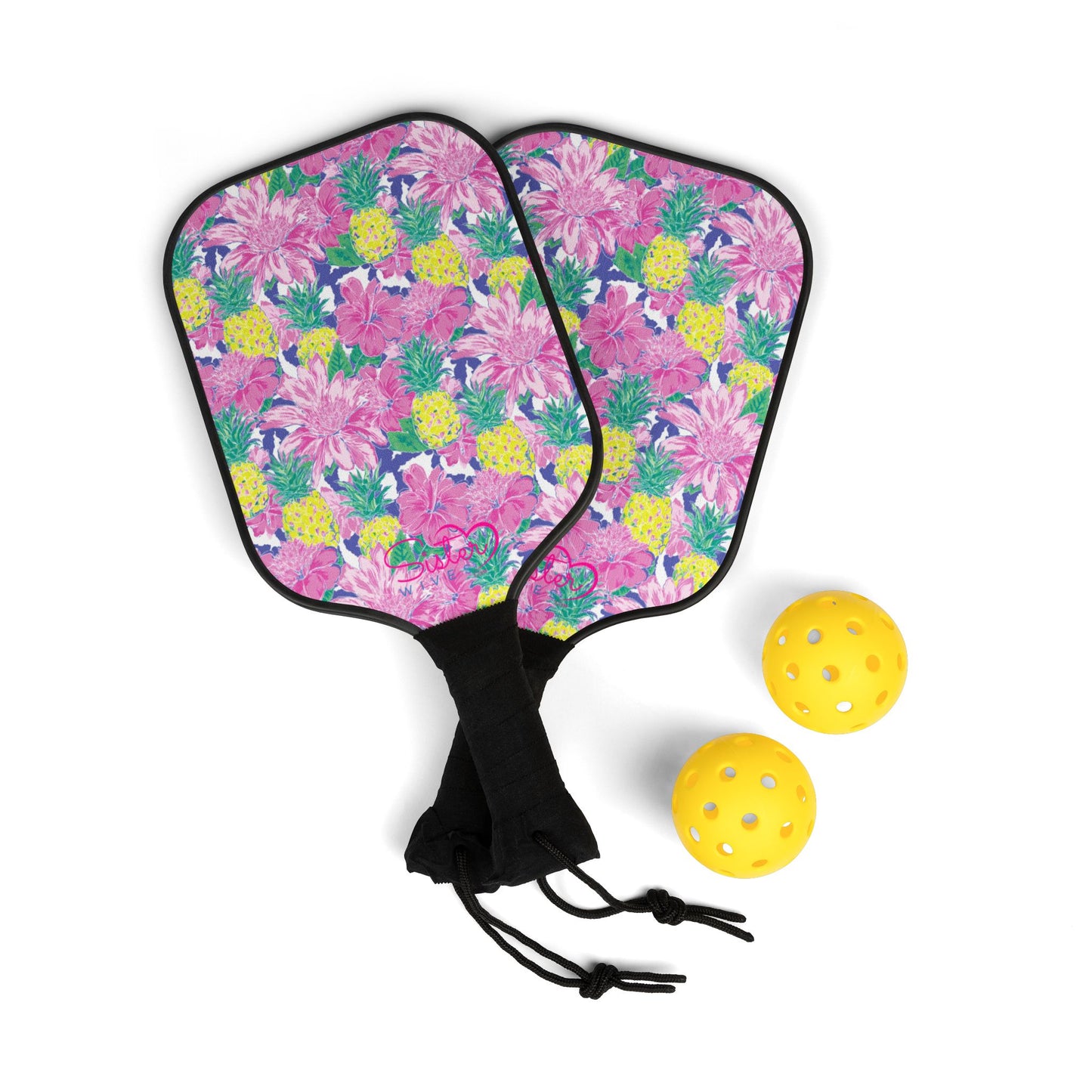 Preppy Pineapple Colorful Pickleball Paddle Set By SisterWives | Fun Outdoor Sports Gear | Perfect Gift for Players | Summer Activities | Birthday, Sports Event, Family Fun