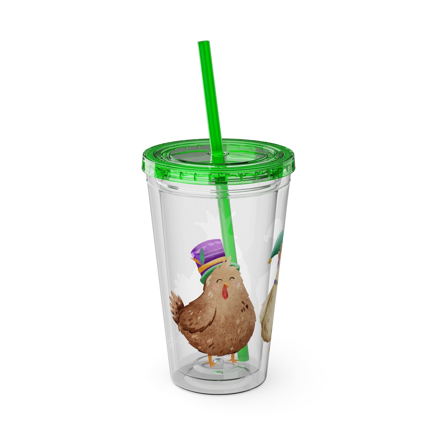 Mardi Gras Chicken 16oz Sunsplash Tumbler | Funny Farm Chicken Drink Cup | Cajun Mardi Gras Drinkware | Colorful Chicken Lover Gift | Farmhouse Humor Tumbler