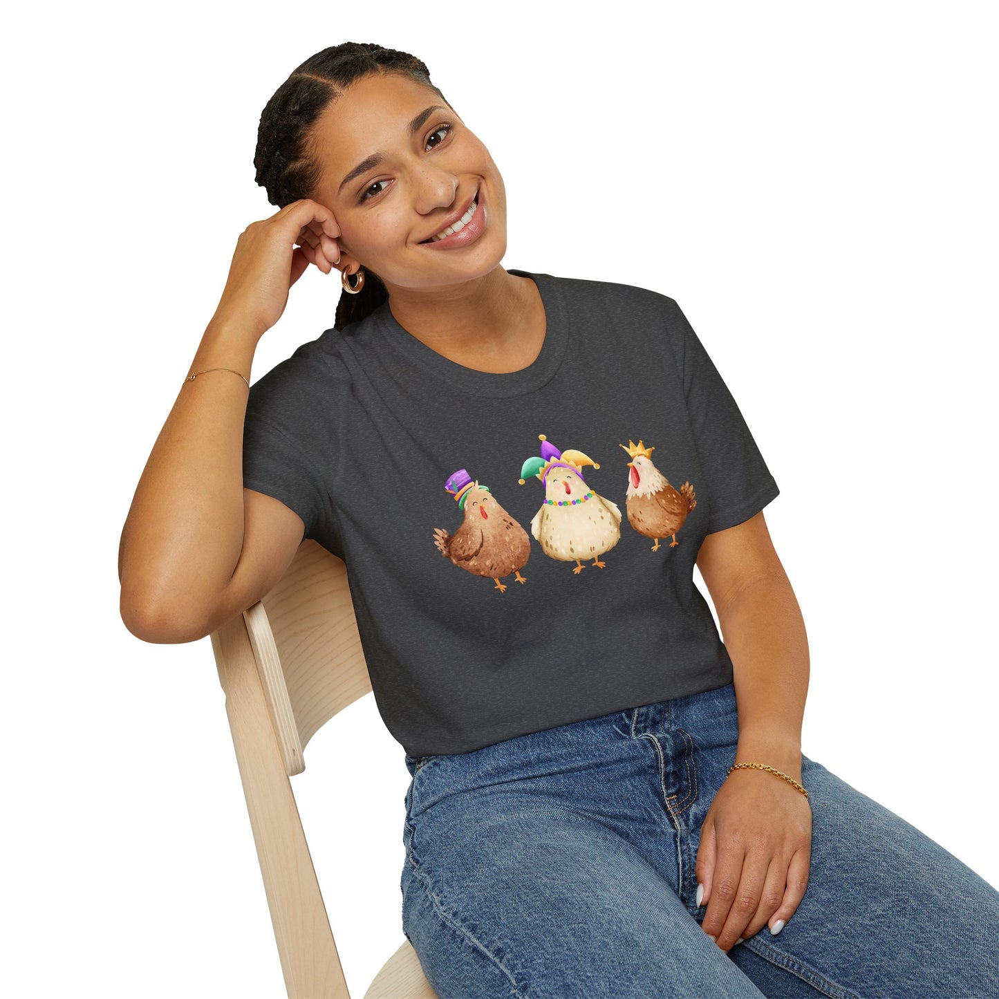Throuple Chicken T-Shirt | Polyamory ENM Pride Tee | Cute Mardi Gras Chickens Graphic Shirt | Chosen Family Swinger Lifestyle Apparel
