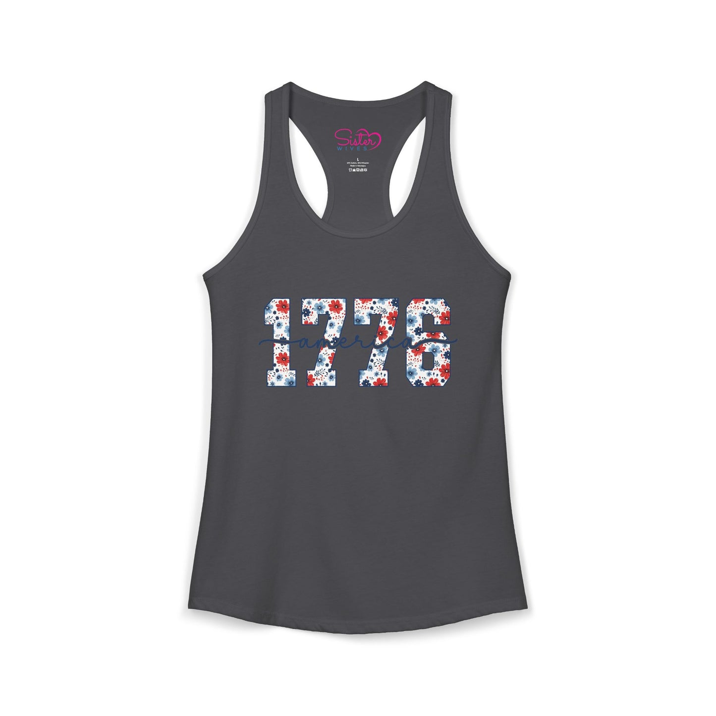 USA Floral Racerback Tank – Patriotic Flower Tank Top | Fourth of July Shirt | Summer USA Graphic Tank