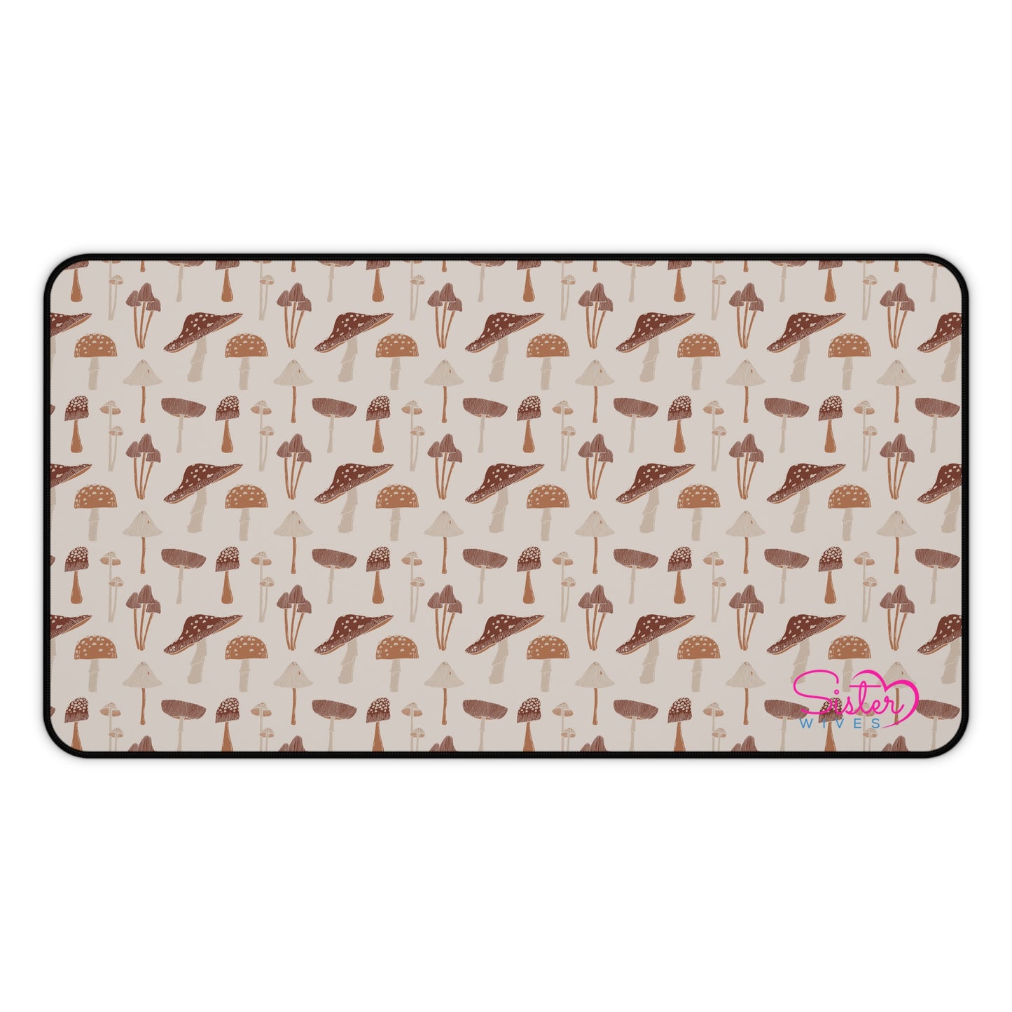 Brown Mushroom Desk Mat – Aesthetic Office Mouse Pad, Neoprene Extended Desk Mat, Polyamory Friendly Workspace Decor, Love-Positive Home Office Accessory