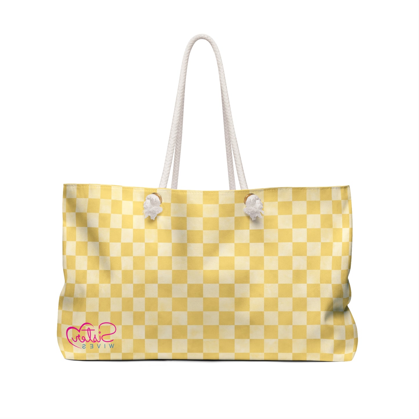 Yellow Checker Weekender Bag | Cozy Travel Tote | ENM & Polyamory Friendly Overnight Bag | Chosen Family Aesthetic Carryall