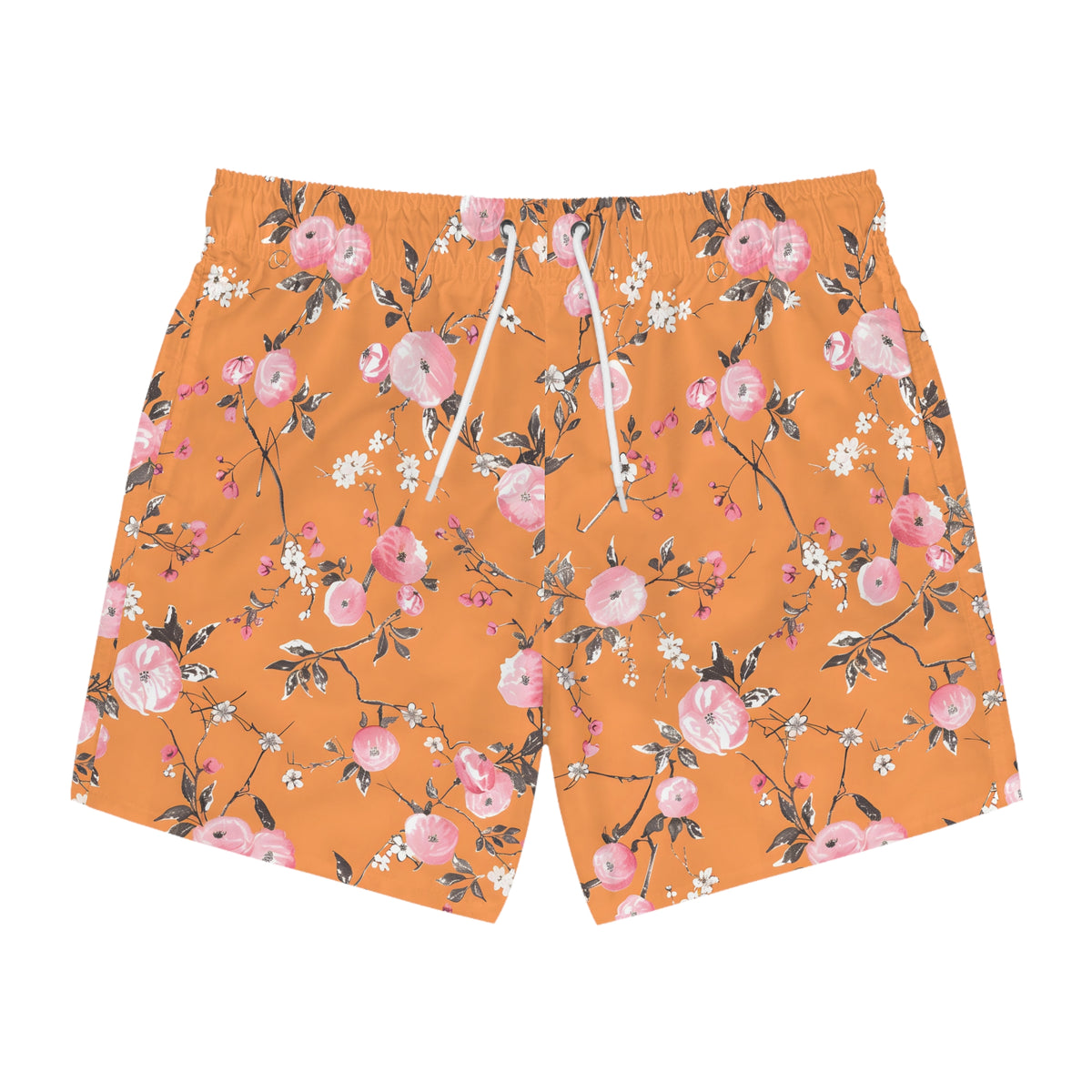 Orange Men’s Floral & Citrus Swim Trunks – Vintage Gingham Orange Blossom Swim Shorts, Retro Summer Beach Board Shorts, Fast-Dry