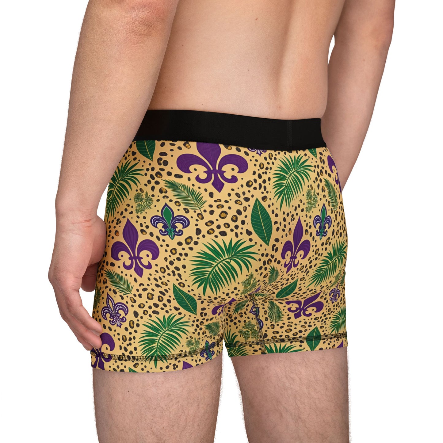 Mardi Gras Cheetah Print Men’s Boxer Briefs | Polyamory ENM Pride Underwear, Matching Couples Underwear