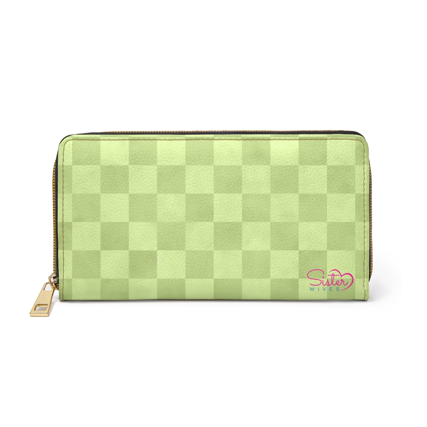 Checkered Green Zipper Wallet | Polyamory Friendly Accessory | ENM Lifestyle Wallet | Inclusive Chosen Family Gift | Colorful Retro Checker Wallet